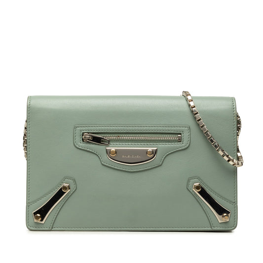 Balenciaga Calfskin Metal Plate City Wallet on Chain — Green