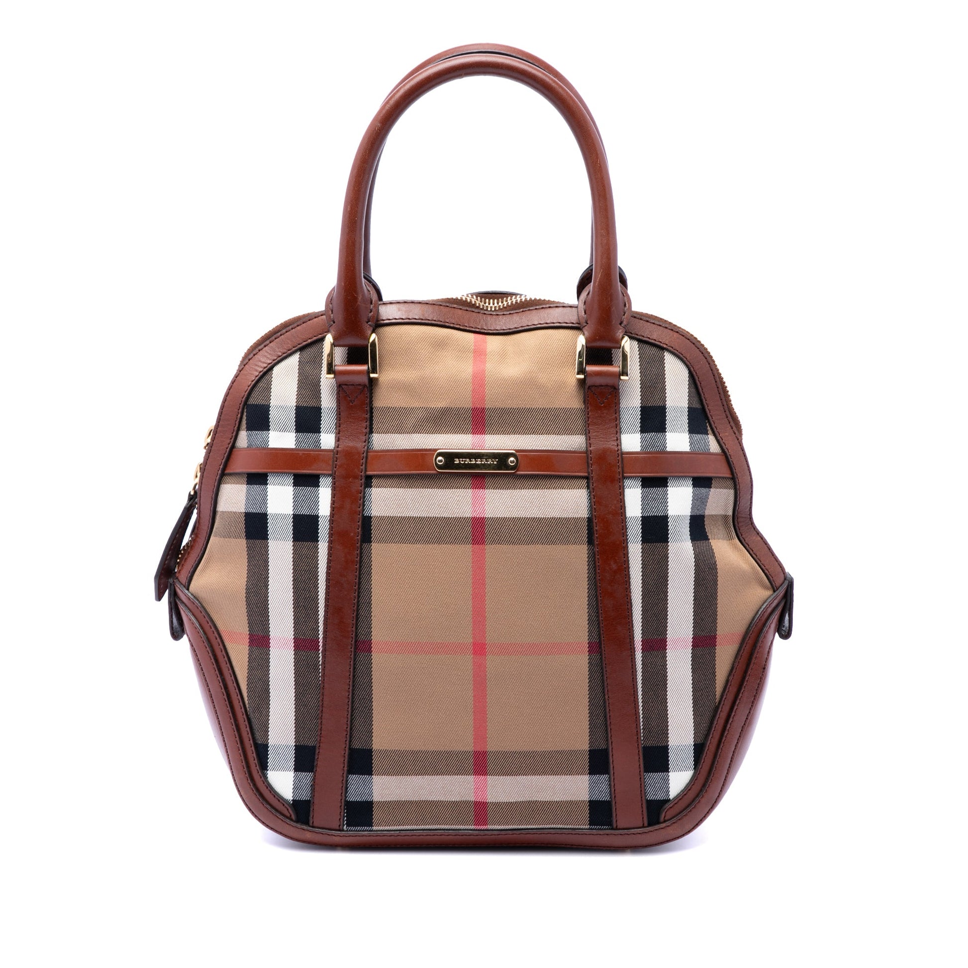 Burberry Medium House Check Canvas Bridle Orchard Handbag