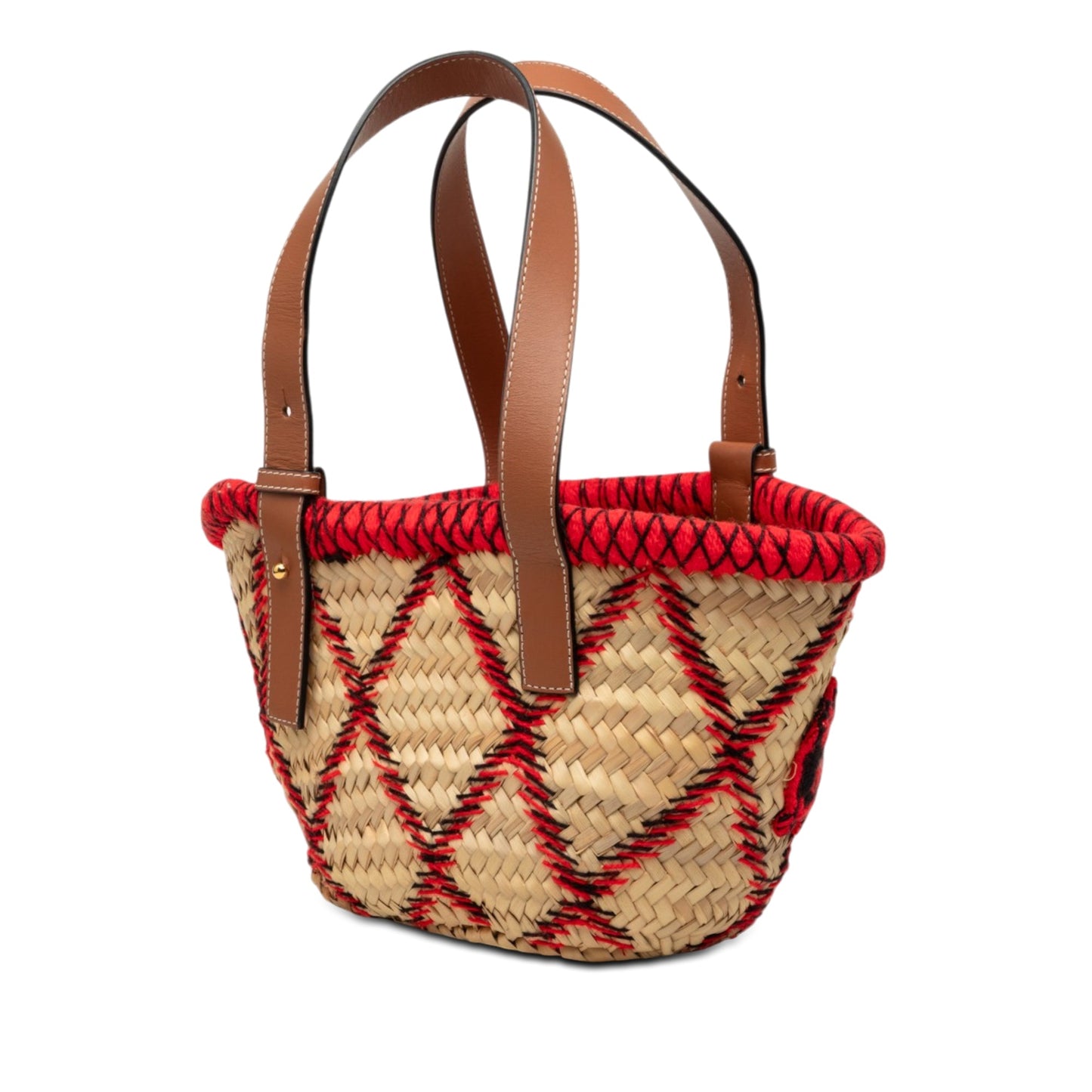 LOEWE Small Raffia Animal Embroidered Basket Tote