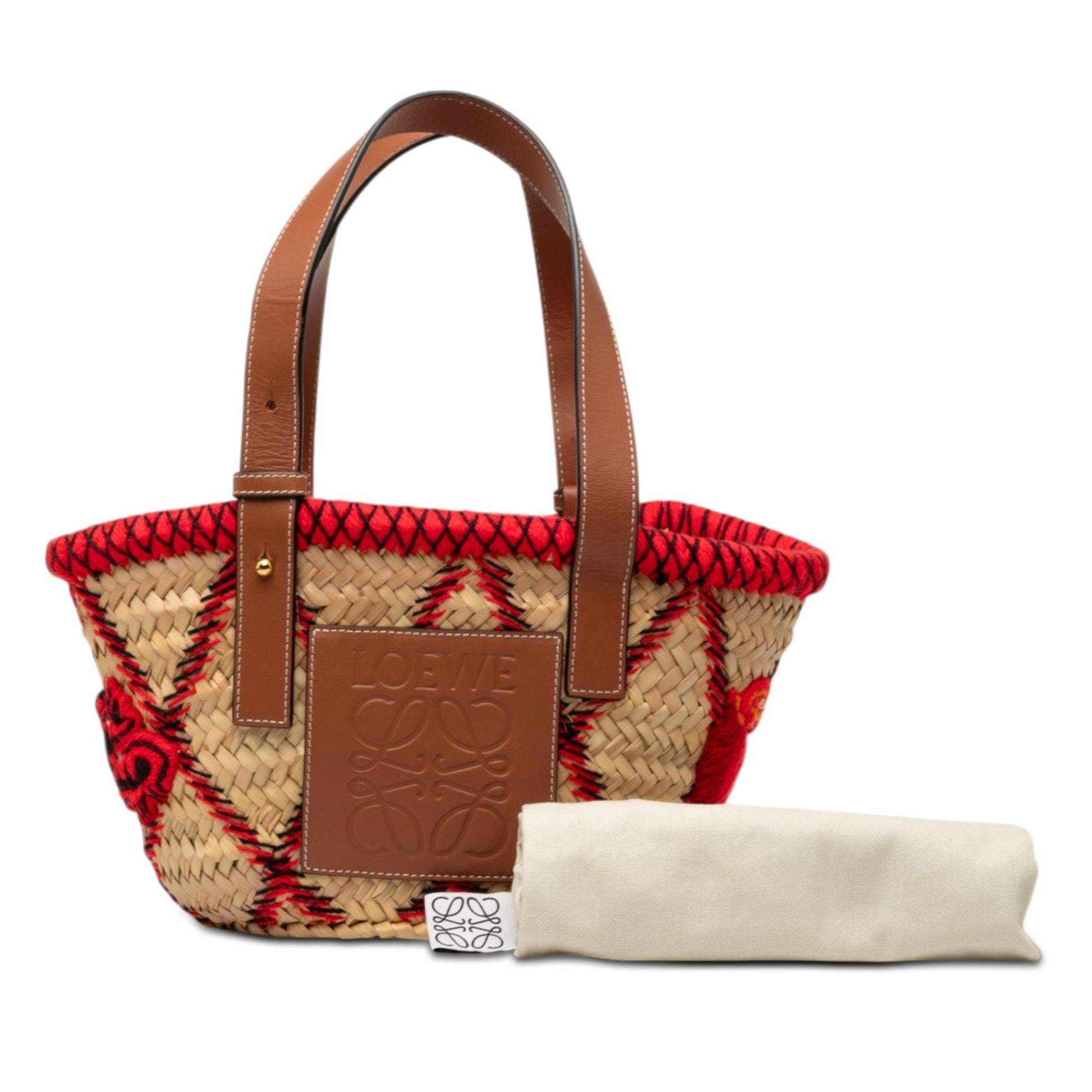 LOEWE Small Raffia Animal Embroidered Basket Tote