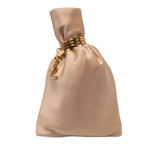 Saint Laurent Satin Monogram Evening Pouch — Brown