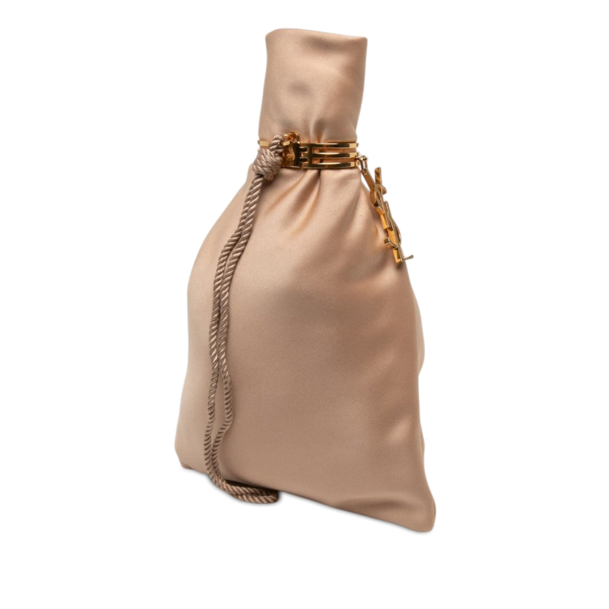 Saint Laurent Satin Monogram Evening Pouch — Brown
