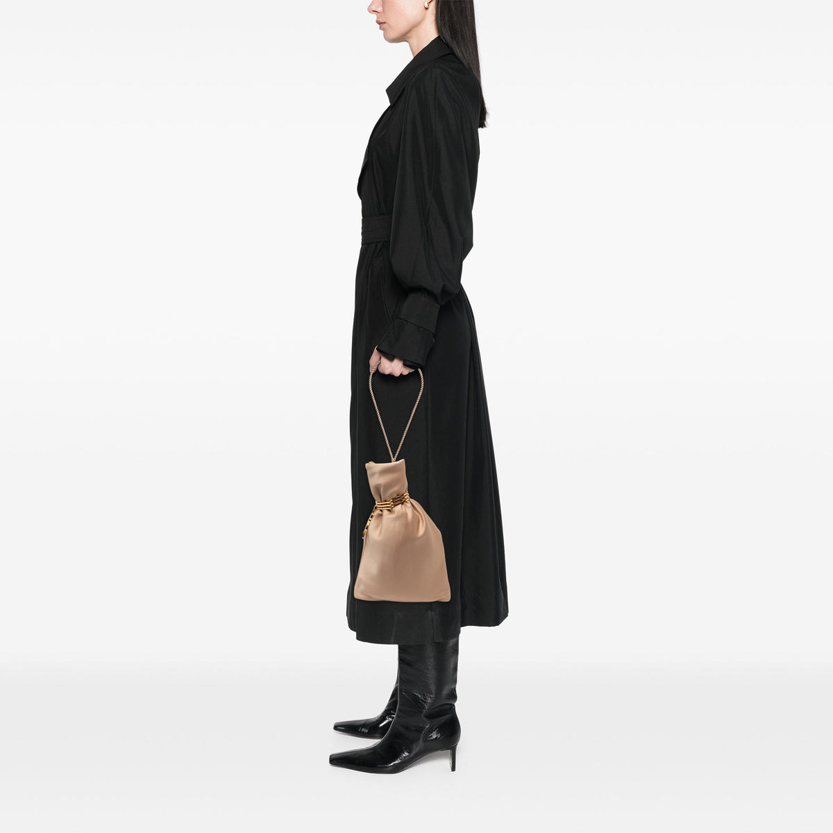 Saint Laurent Satin Monogram Evening Pouch — Brown