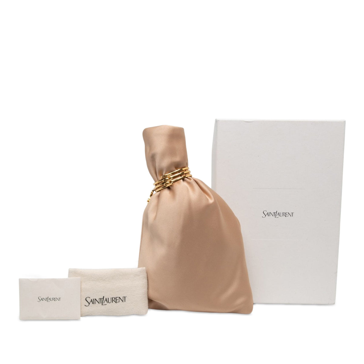 Saint Laurent Satin Monogram Evening Pouch — Brown