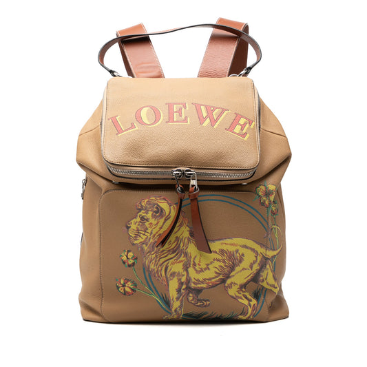 LOEWE Paulas Ibiza Large Leather Lion and Floral Print Goya Backpack
