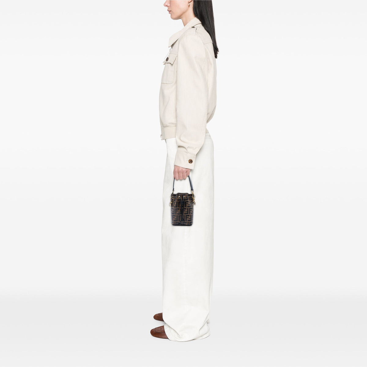 Fendi Mini FF 1974 Embossed Leather Mon Tresor Bucket Bag