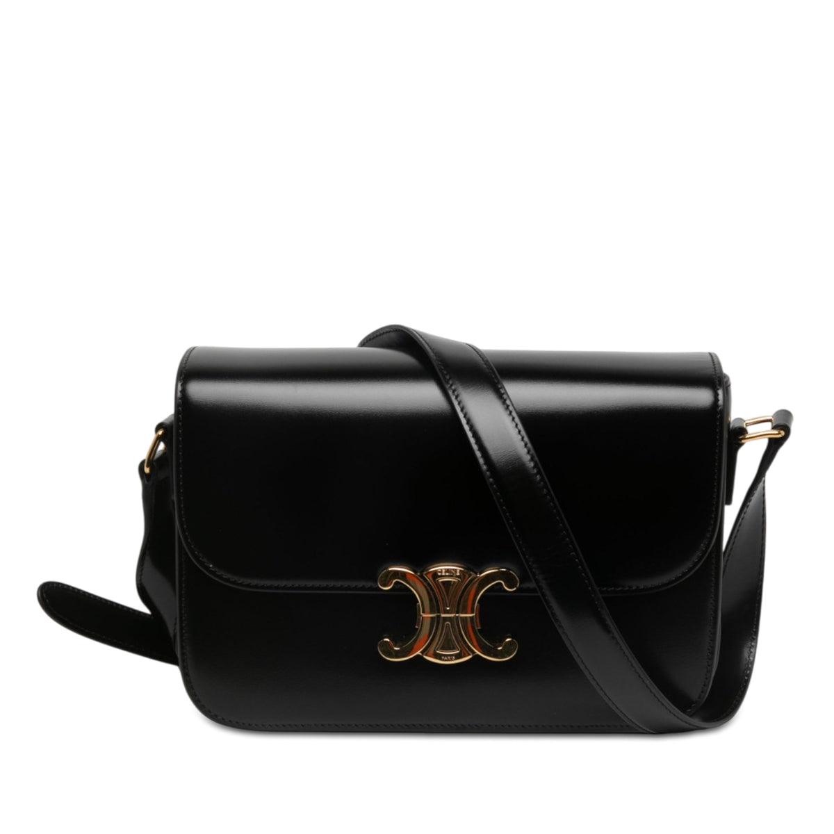 Celine Classique Shiny Calfskin Triomphe Crossbody — Black