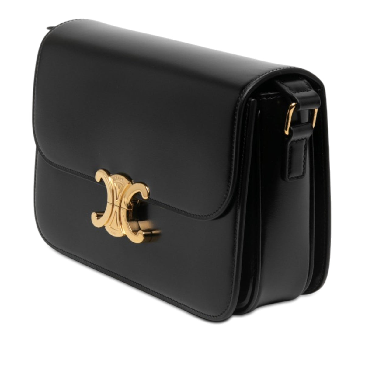 Celine Classique Shiny Calfskin Triomphe Crossbody — Black