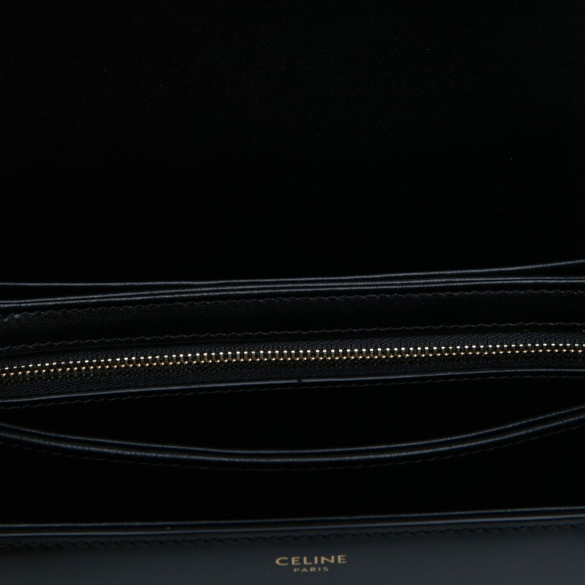 Celine Classique Shiny Calfskin Triomphe Crossbody — Black