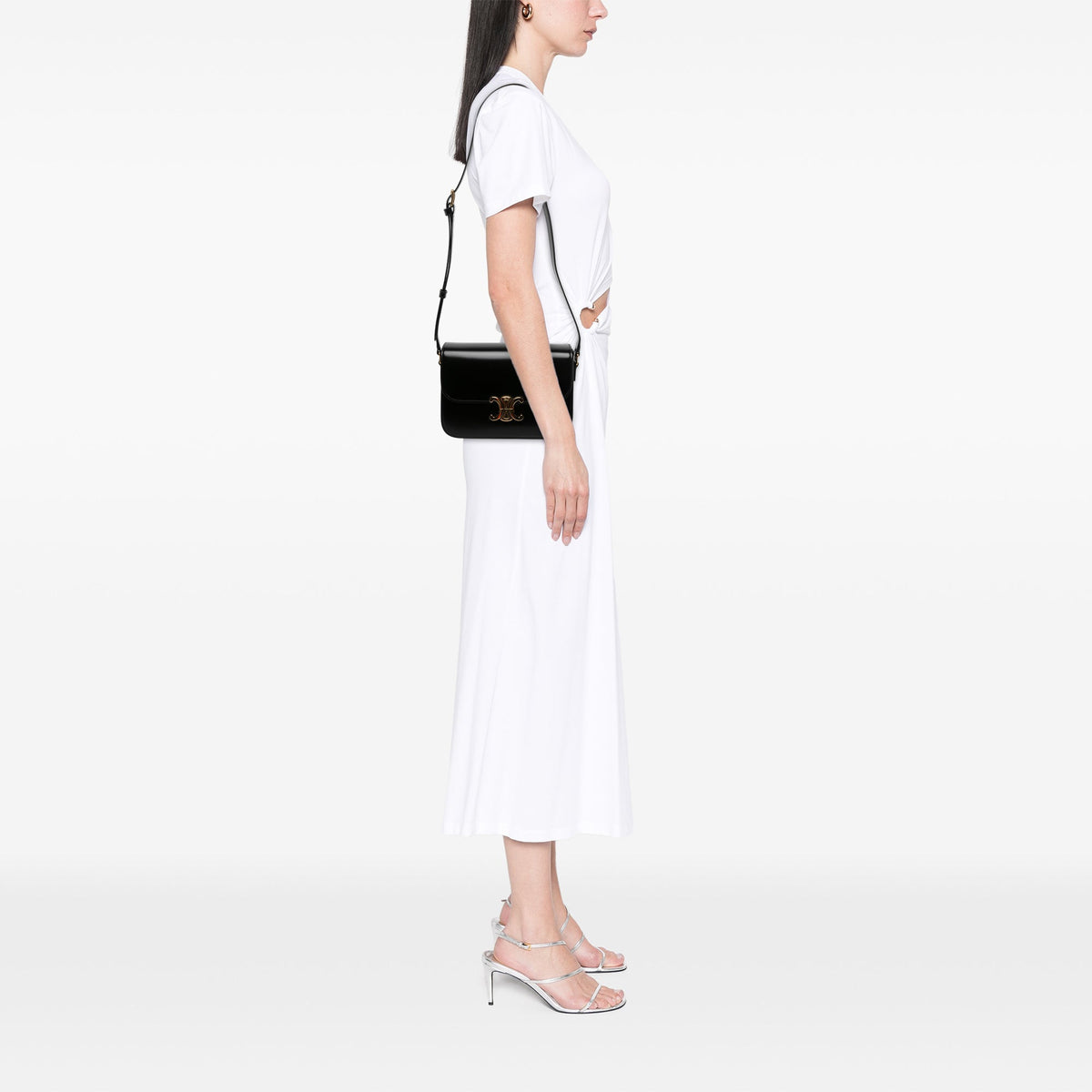 Celine Classique Shiny Calfskin Triomphe Crossbody — Black