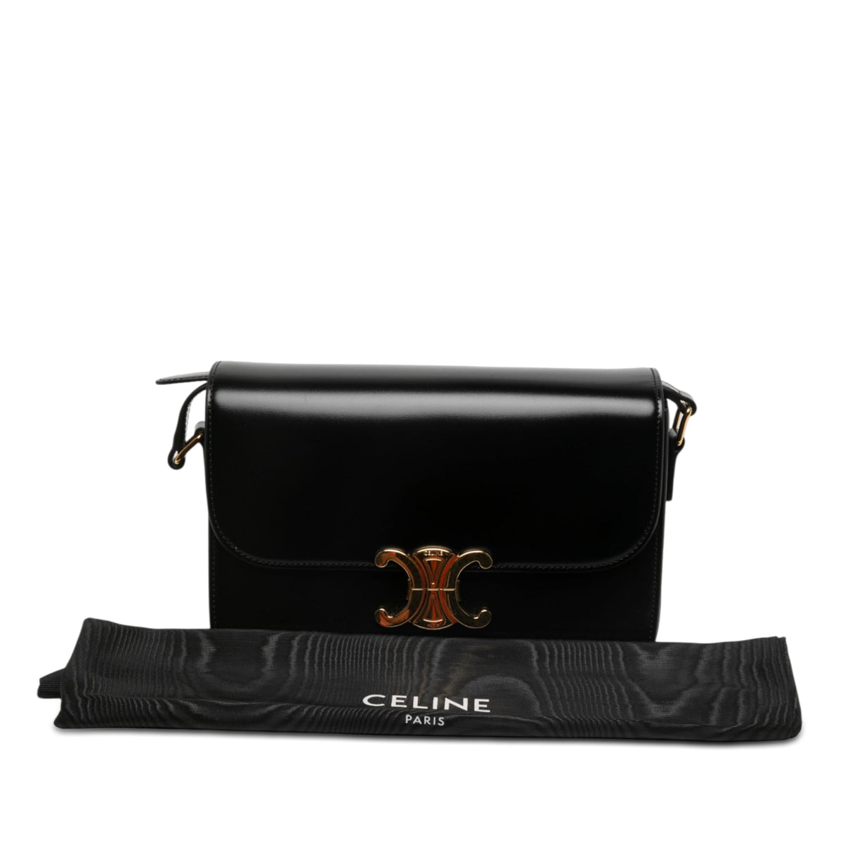 Celine Classique Shiny Calfskin Triomphe Crossbody — Black