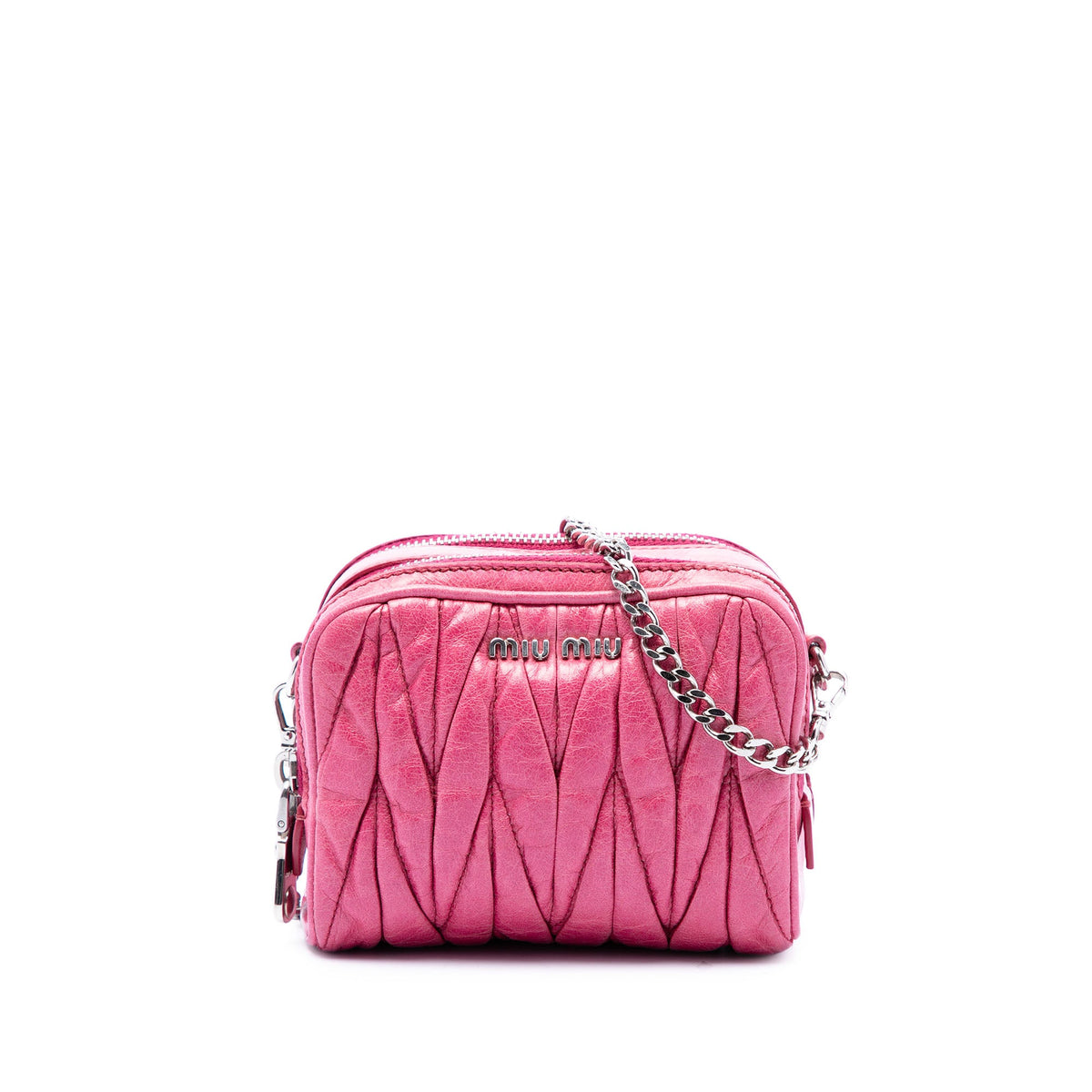 Miu Miu Matelasse Nappa Double Zip Crossbody — Pink