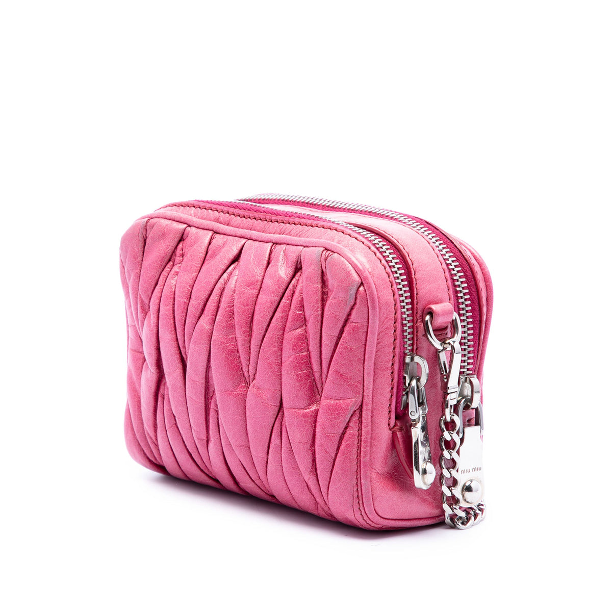 Miu Miu Matelasse Nappa Double Zip Crossbody — Pink