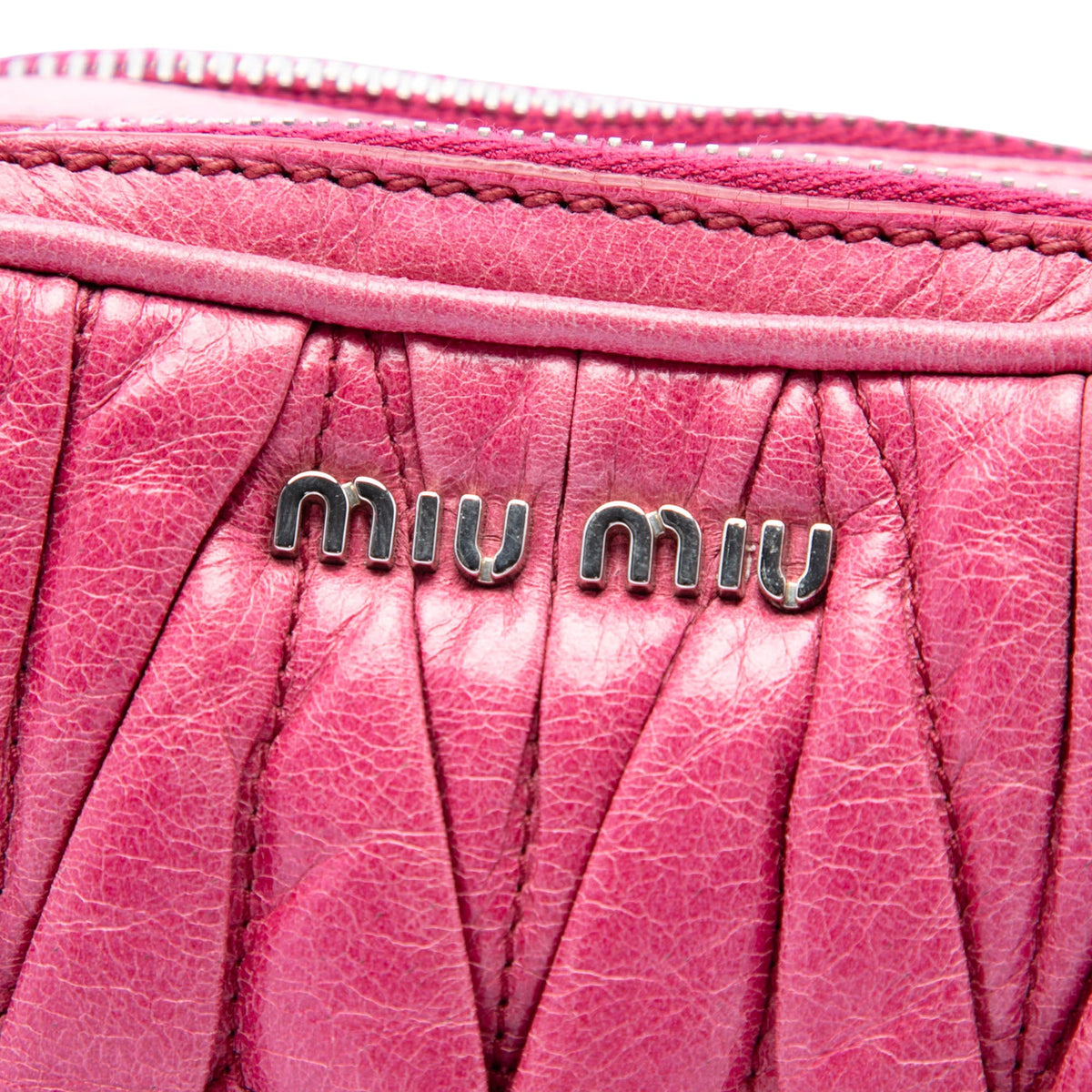 Miu Miu Matelasse Nappa Double Zip Crossbody — Pink