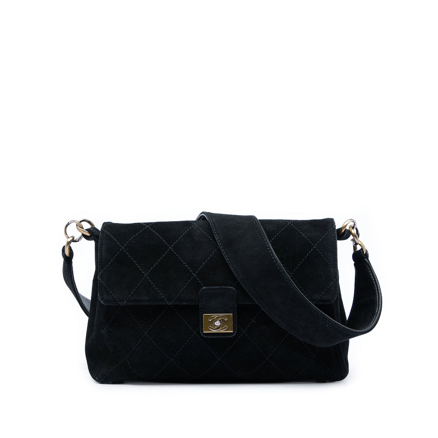 Chanel CC Quilted Suede Shoulder Bag