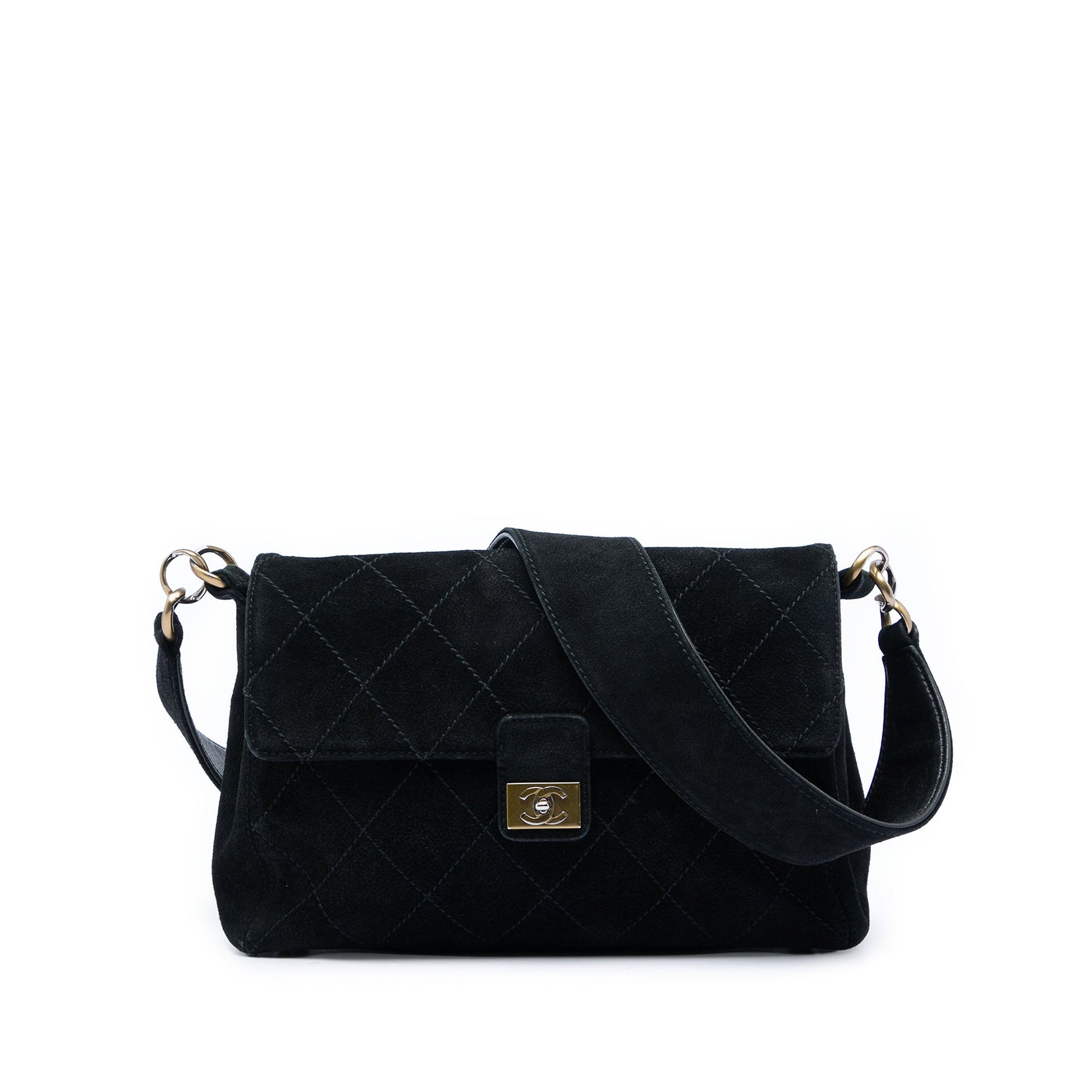 Chanel CC Quilted Suede Shoulder Bag