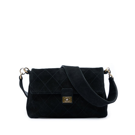 Chanel CC Quilted Suede Shoulder Bag