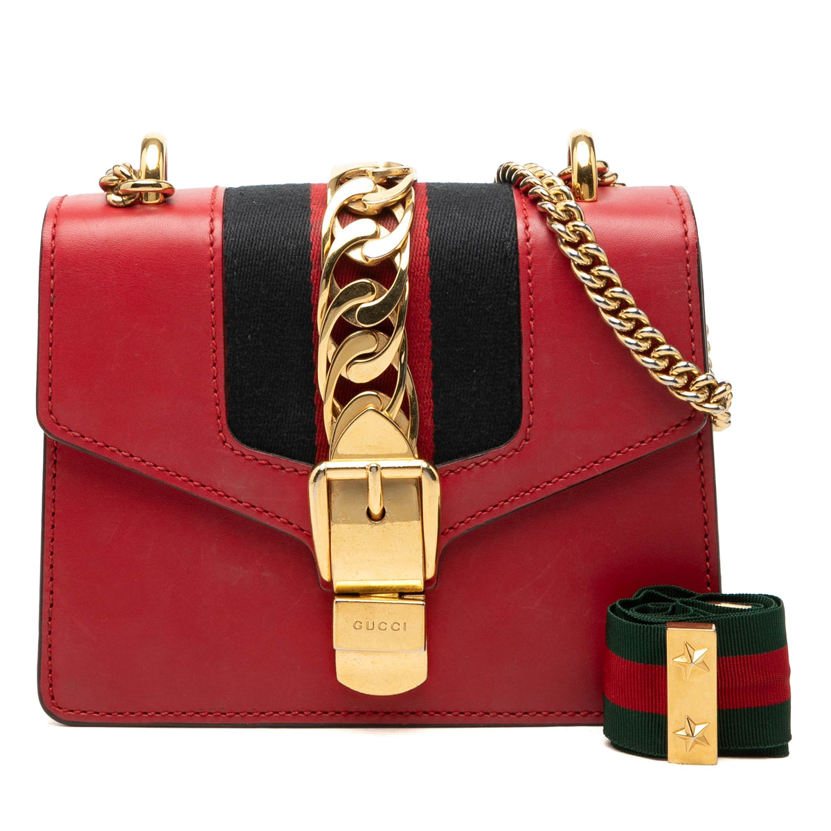 Gucci Mini Calfskin Web Sylvie Chain Satchel
