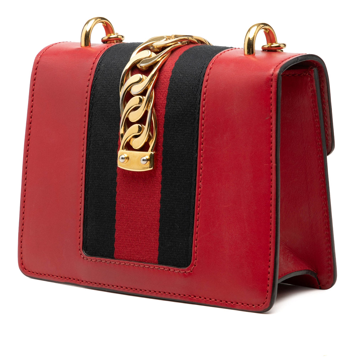 Gucci Mini Calfskin Web Sylvie Chain Satchel