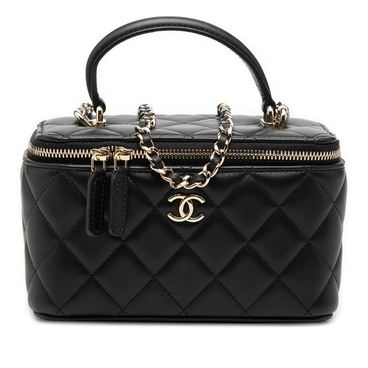 Small Lambskin Top Handle Vanity Case with Chain