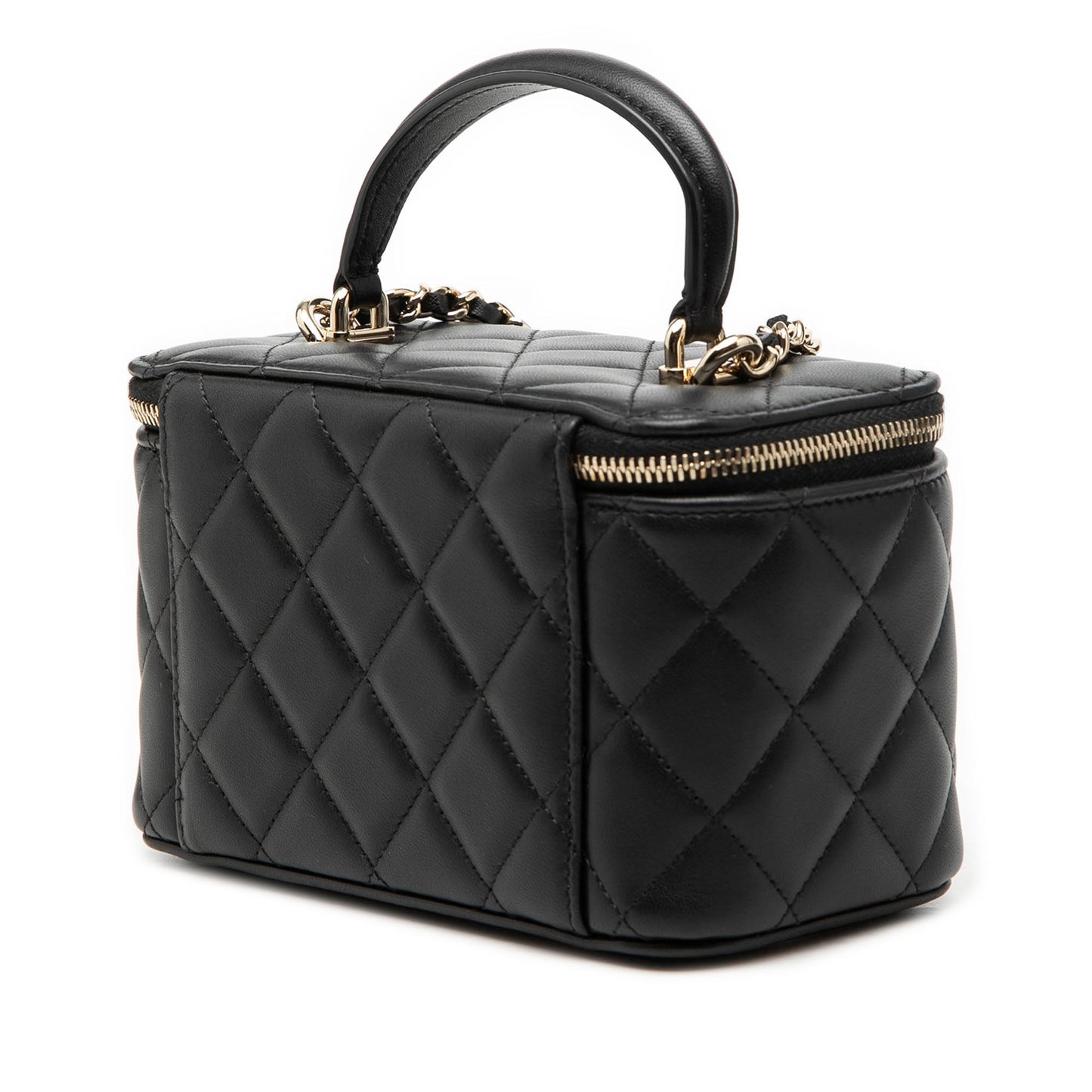 Small Lambskin Top Handle Vanity Case with Chain