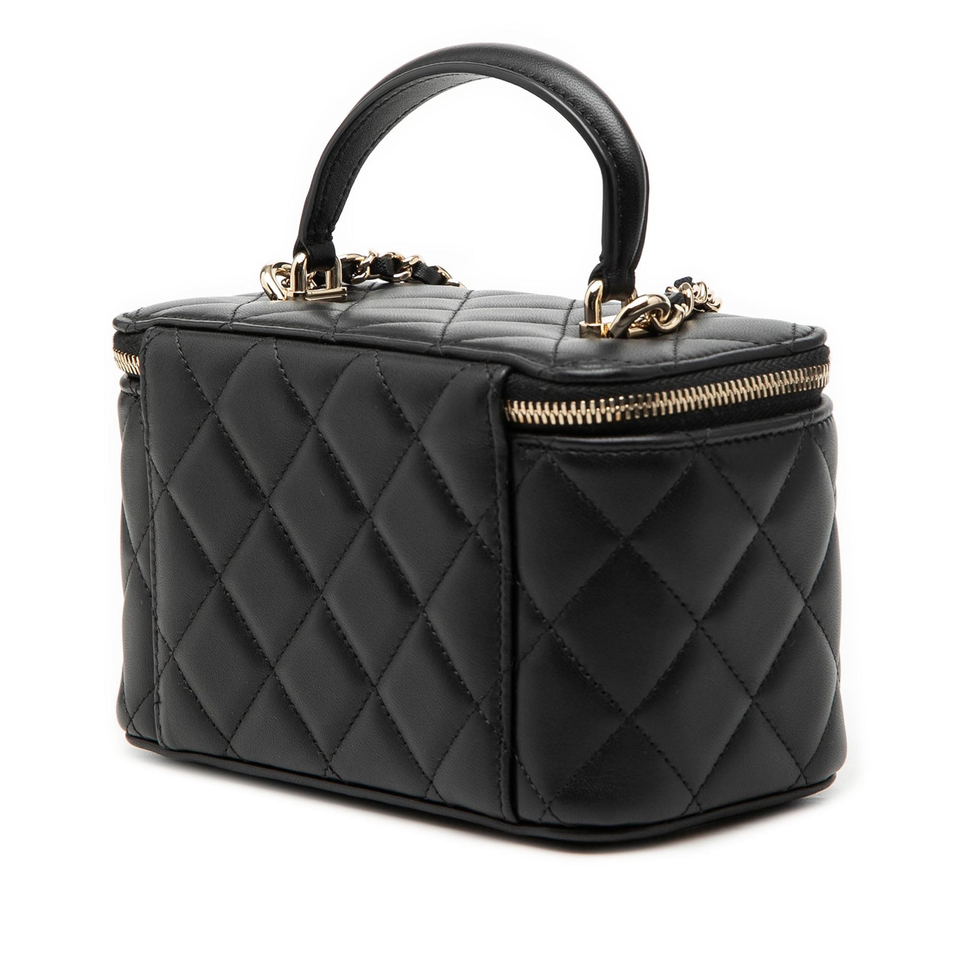 Small Lambskin Top Handle Vanity Case with Chain