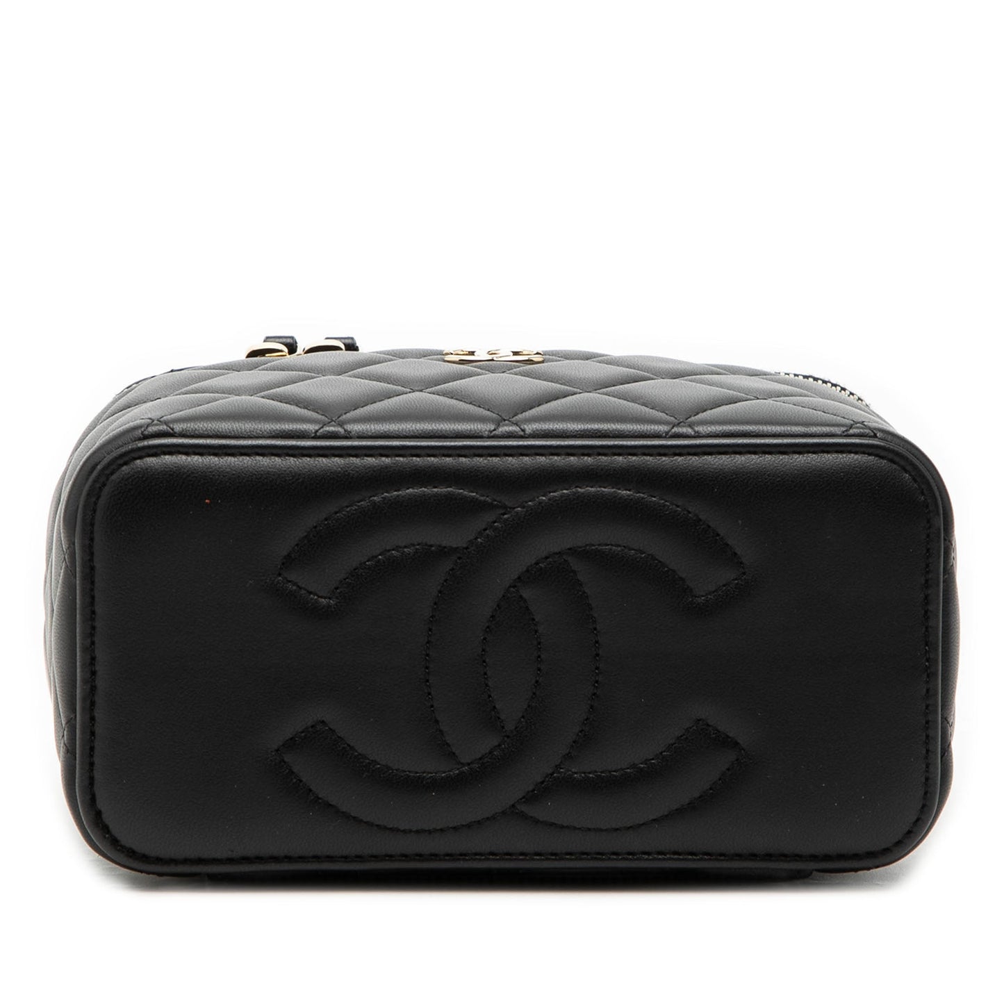 Small Lambskin Top Handle Vanity Case with Chain