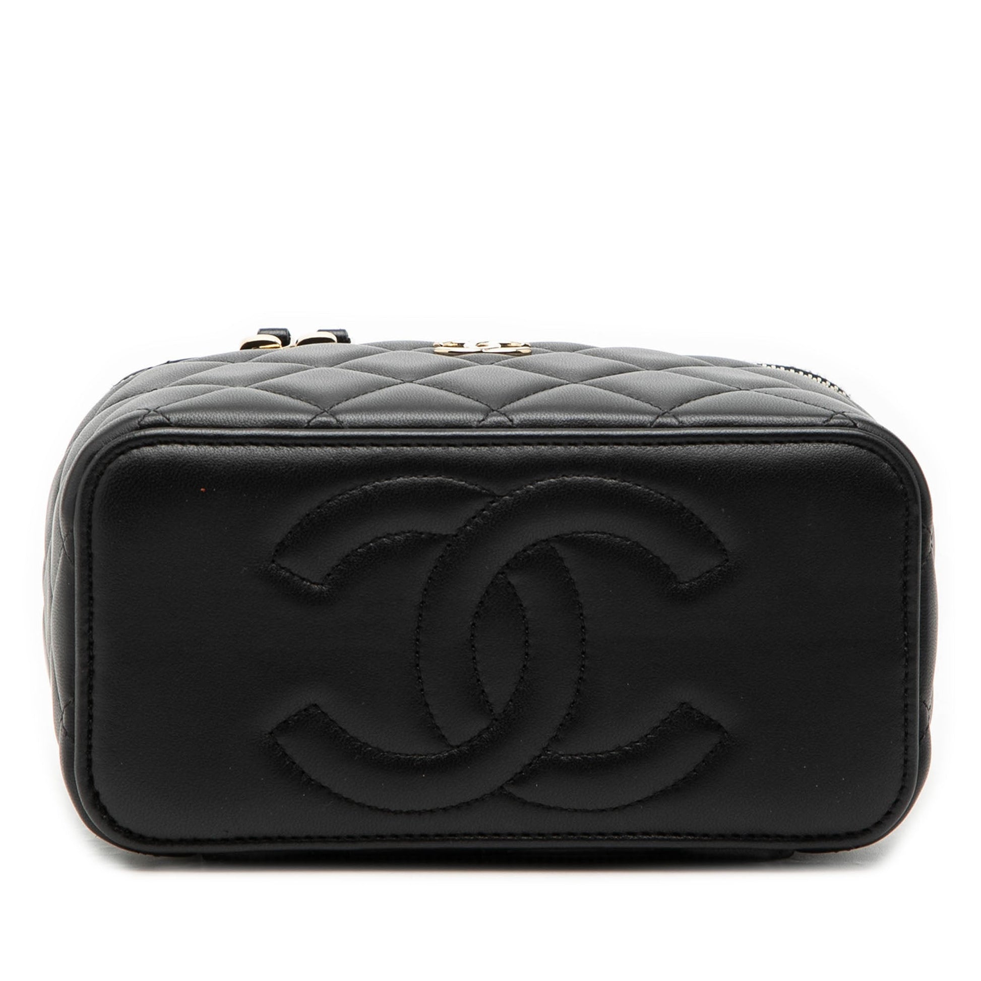 Small Lambskin Top Handle Vanity Case with Chain