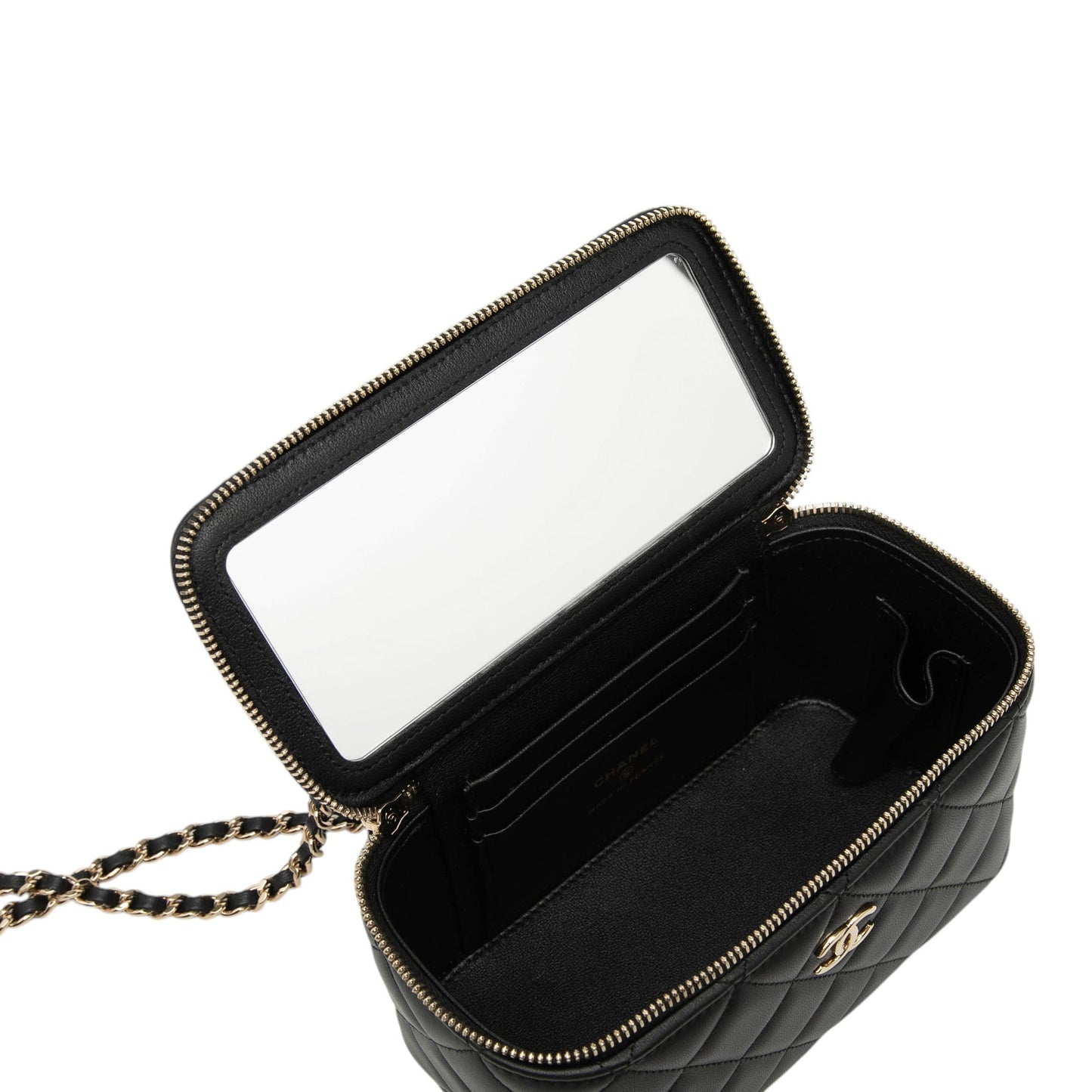 Small Lambskin Top Handle Vanity Case with Chain