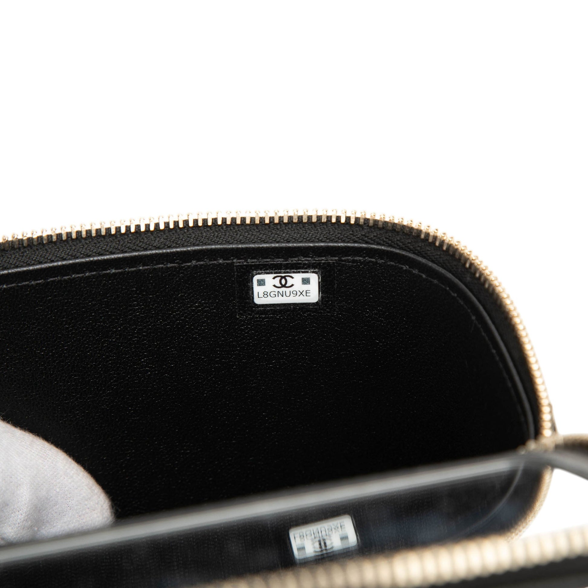Small Lambskin Top Handle Vanity Case with Chain