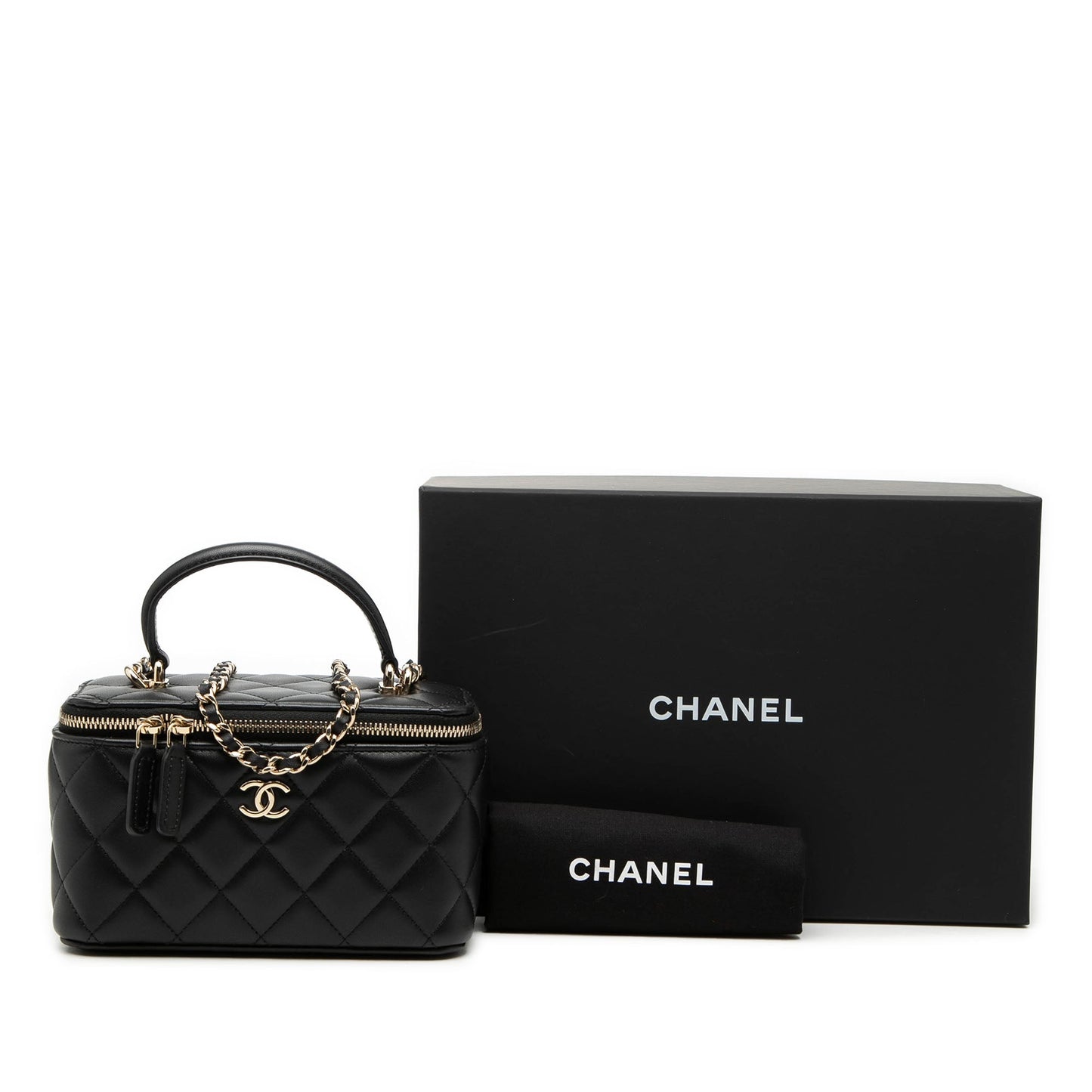 Small Lambskin Top Handle Vanity Case with Chain