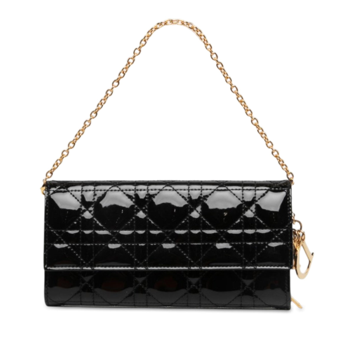 Dior Patent Cannage Lady Dior Wallet On Chain — Black