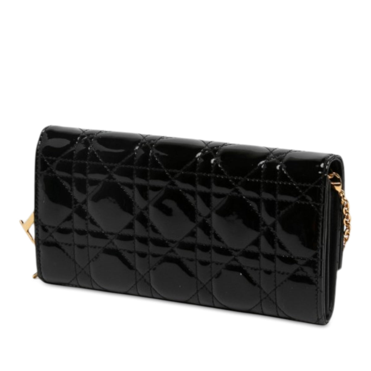 Dior Patent Cannage Lady Dior Wallet On Chain — Black