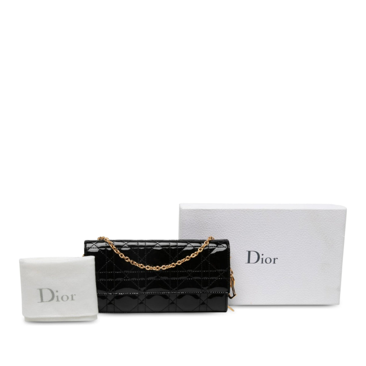 Dior Patent Cannage Lady Dior Wallet On Chain — Black