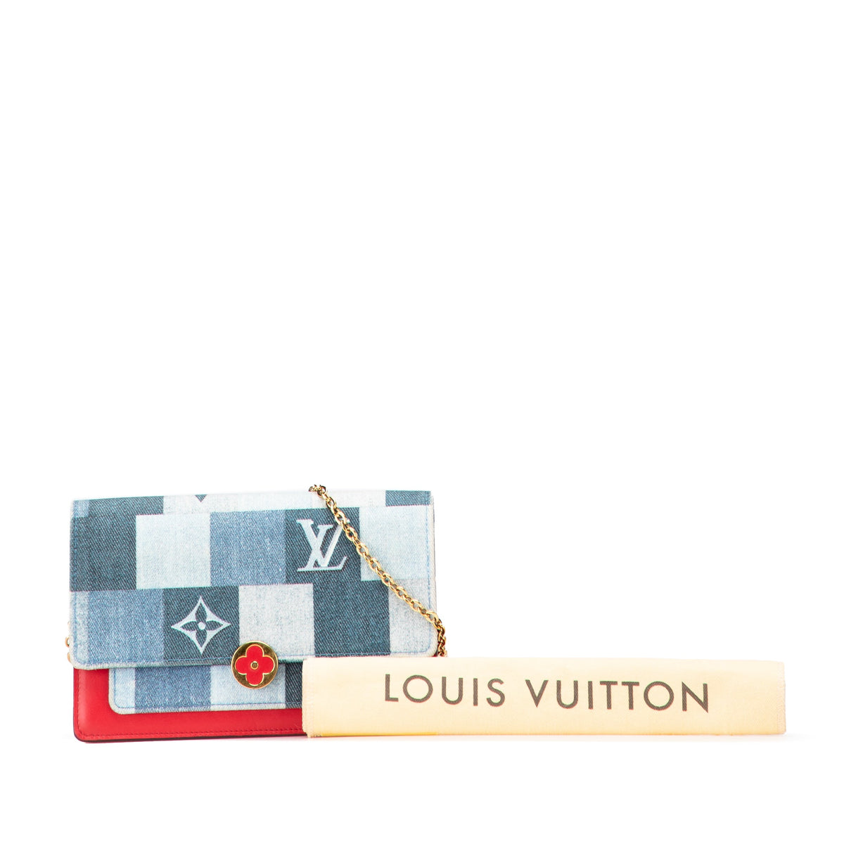 Louis Vuitton Monogram Denim Patchwork Fiore Chain Wallet