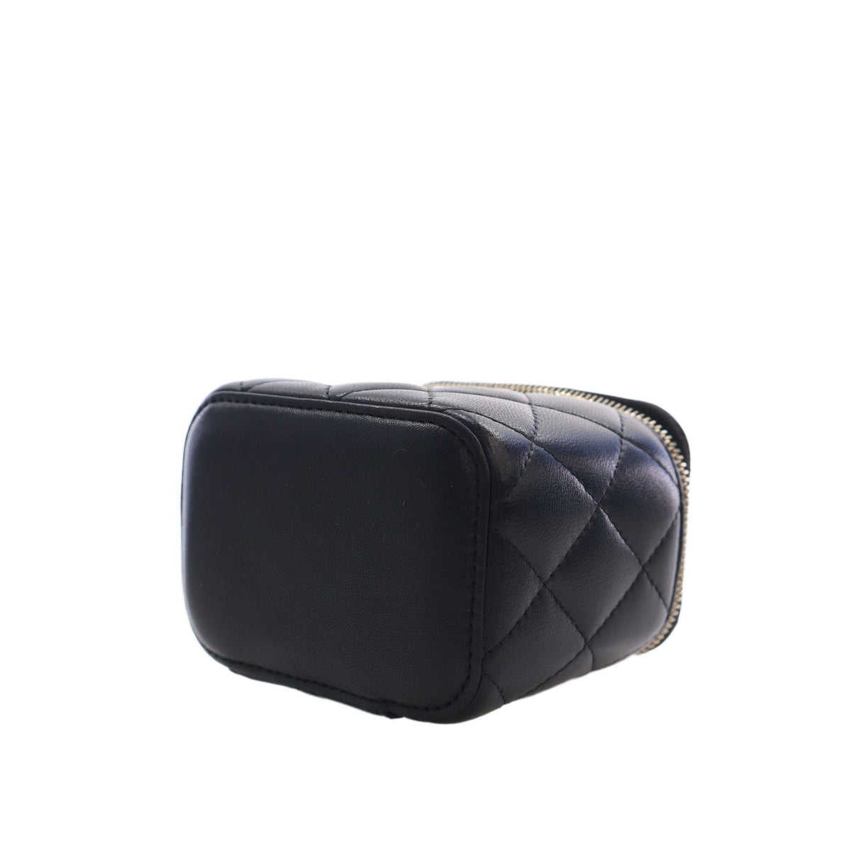 Chanel Mini CC Quilted Lambskin Top Handle Vanity Case With Chain — Black