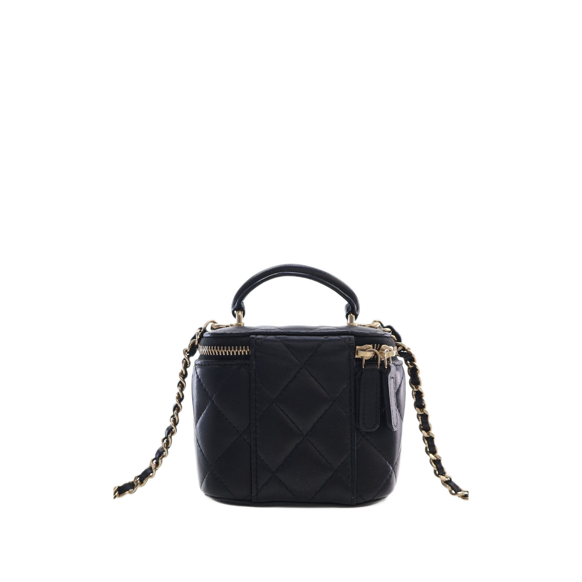 Chanel Mini CC Quilted Lambskin Top Handle Vanity Case With Chain — Black