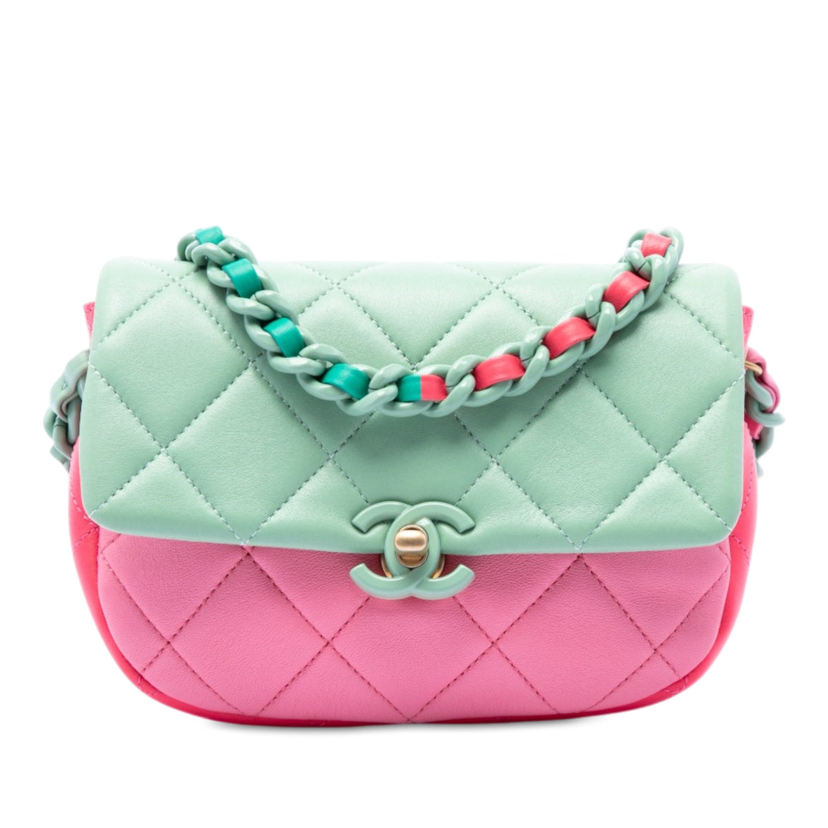 Chanel Mini Tricolor Lambskin Lacquered Chain Flap — Green
