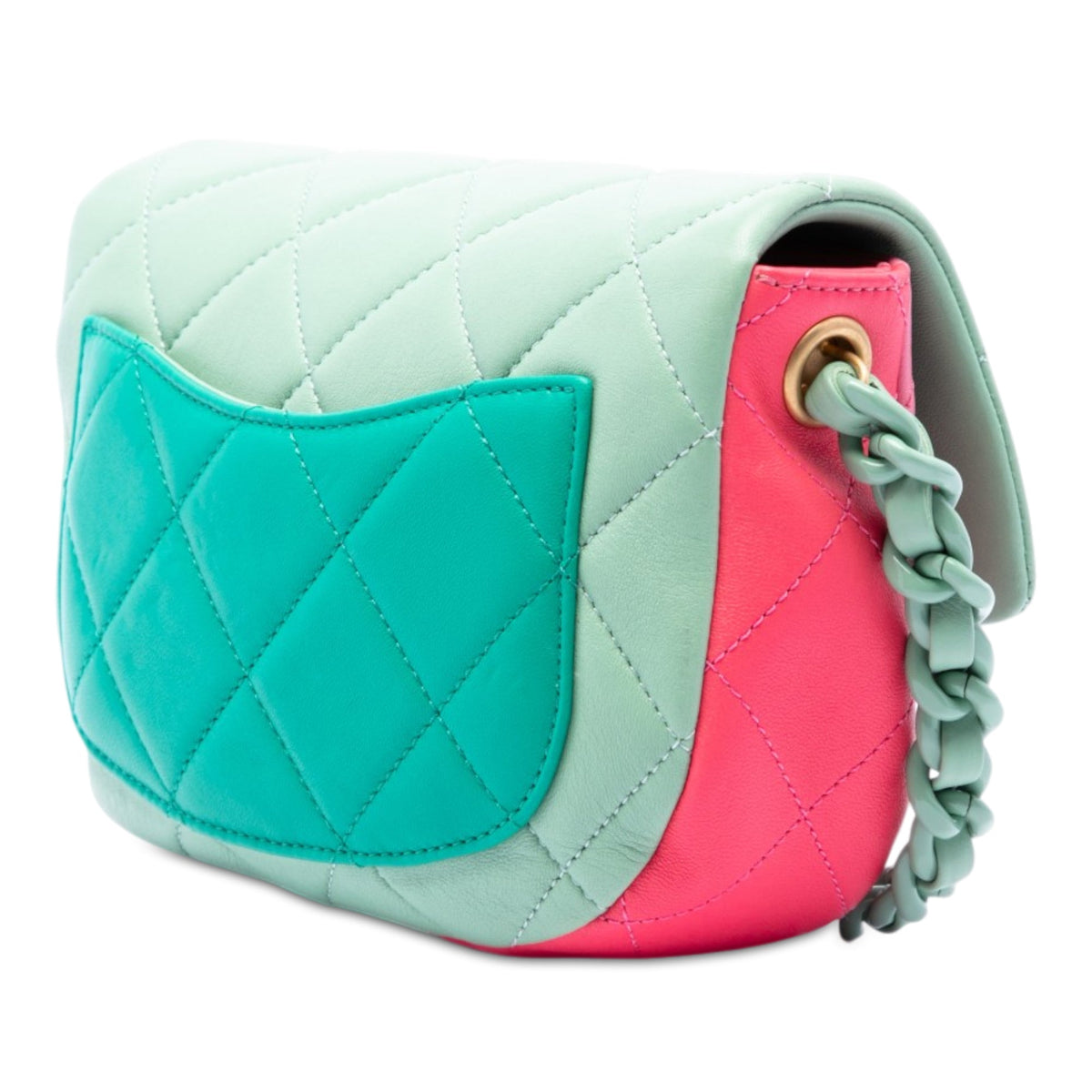 Chanel Mini Tricolor Lambskin Lacquered Chain Flap — Green