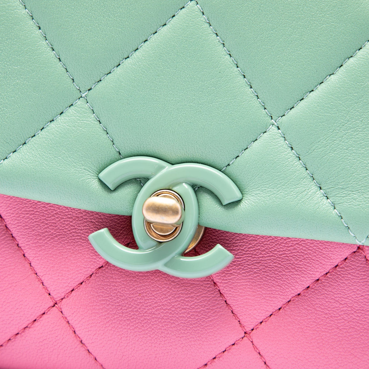 Chanel Mini Tricolor Lambskin Lacquered Chain Flap — Green
