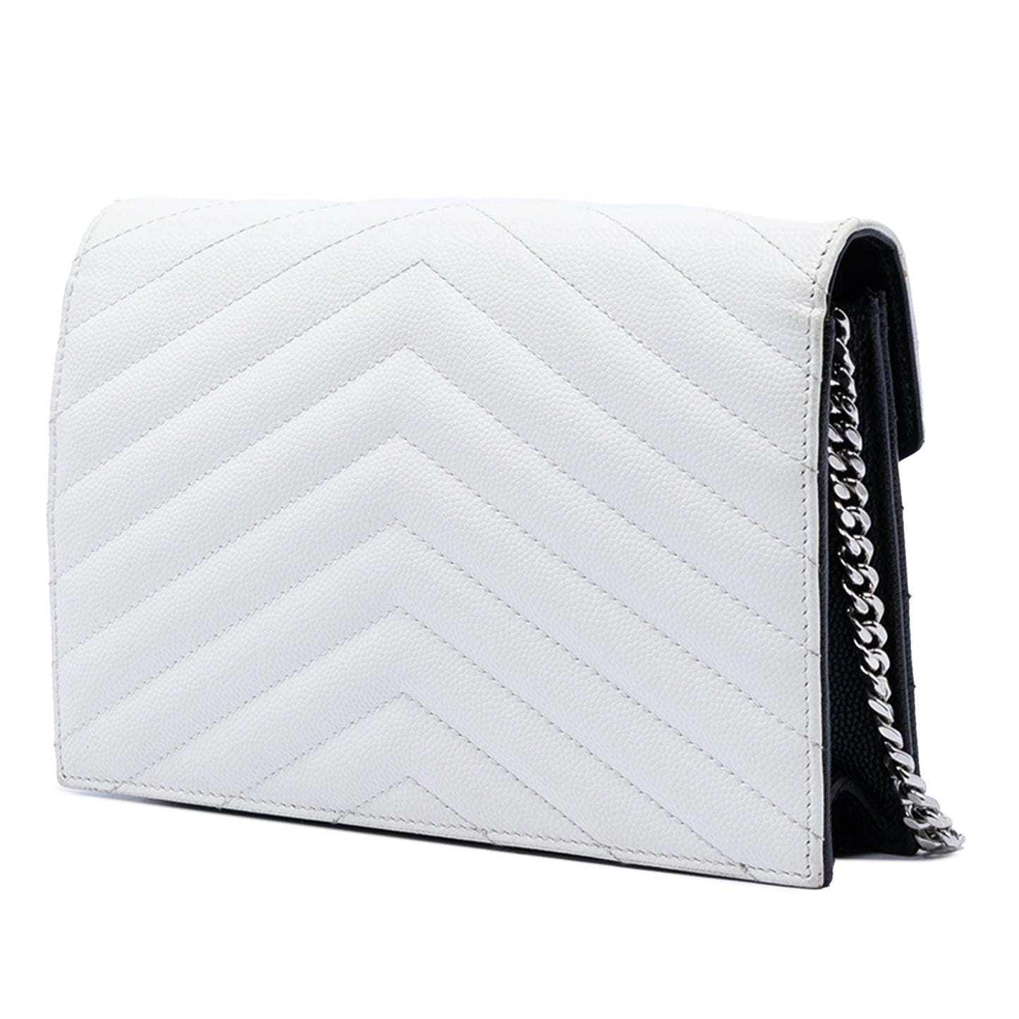 Saint Laurent Bicolor Grain De Poudre Chevron Monogram Envelope Chain Wallet