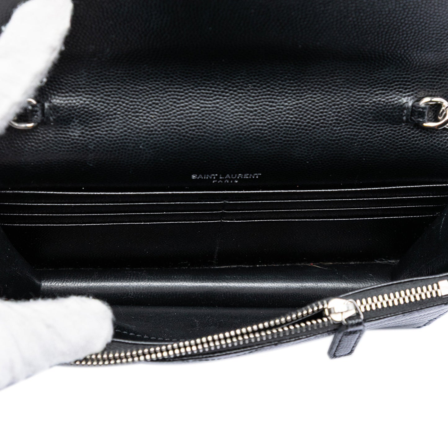 Saint Laurent Bicolor Grain De Poudre Chevron Monogram Envelope Chain Wallet