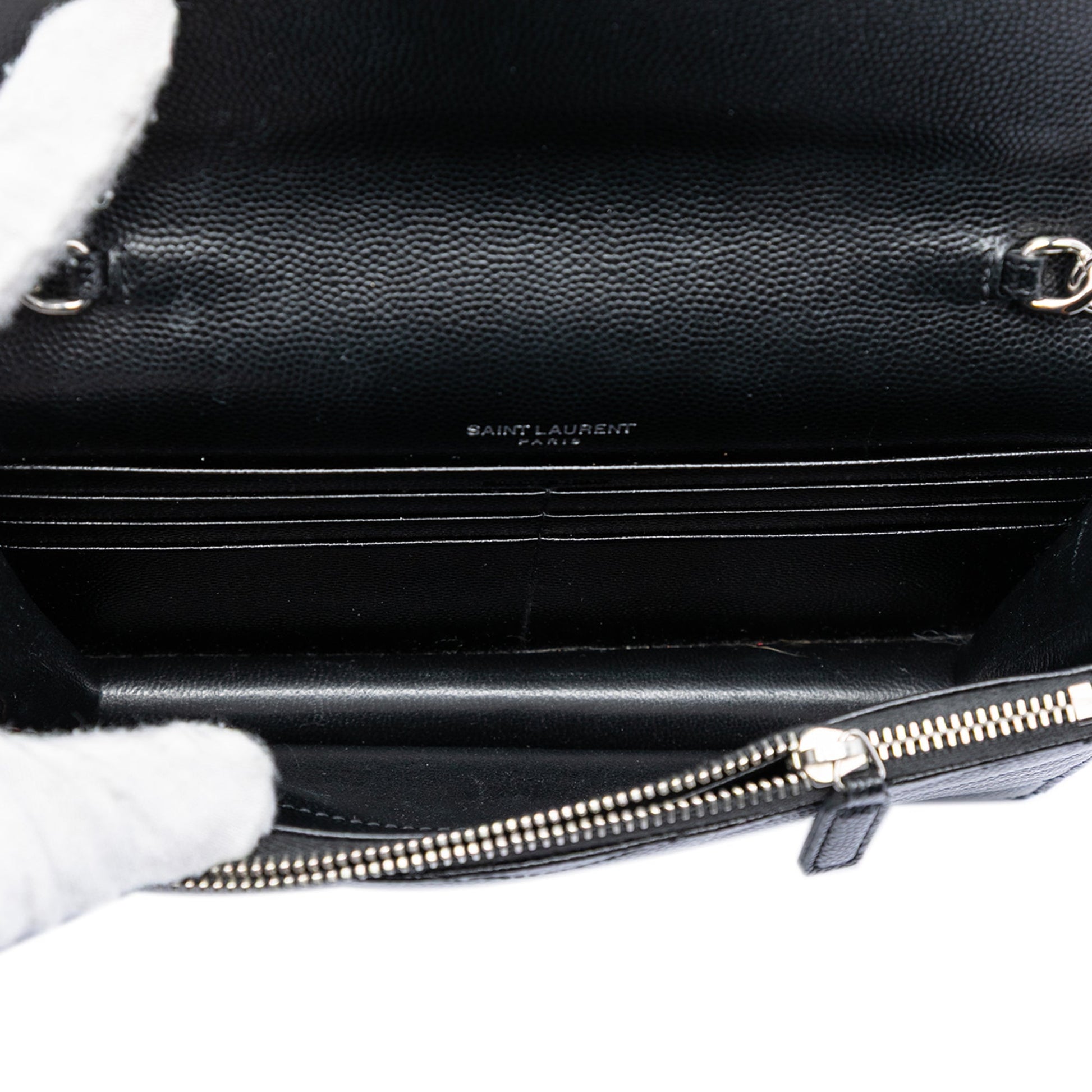 Saint Laurent Bicolor Grain De Poudre Chevron Monogram Envelope Chain Wallet