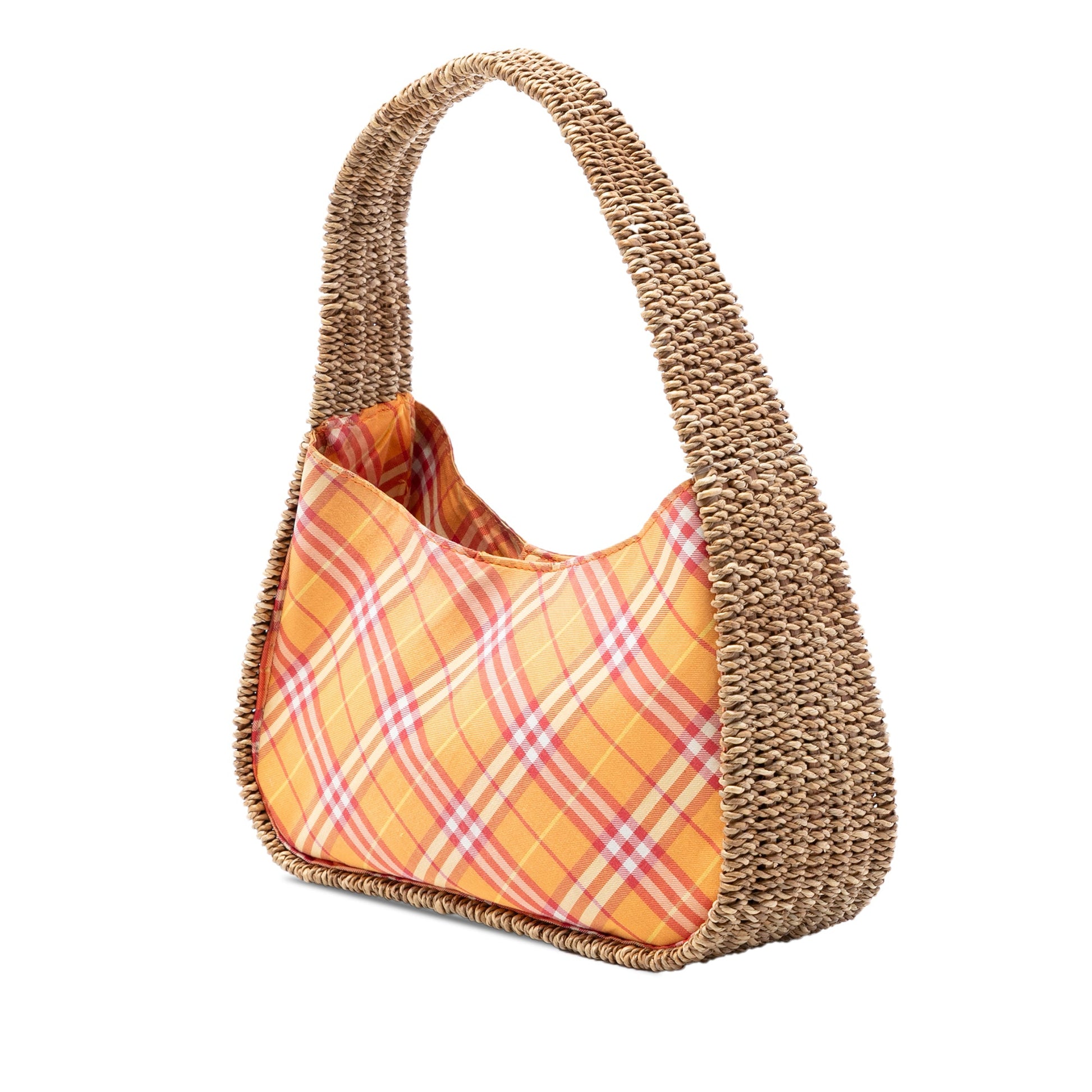 Nova Check Canvas and Raffia Shoulder Bag