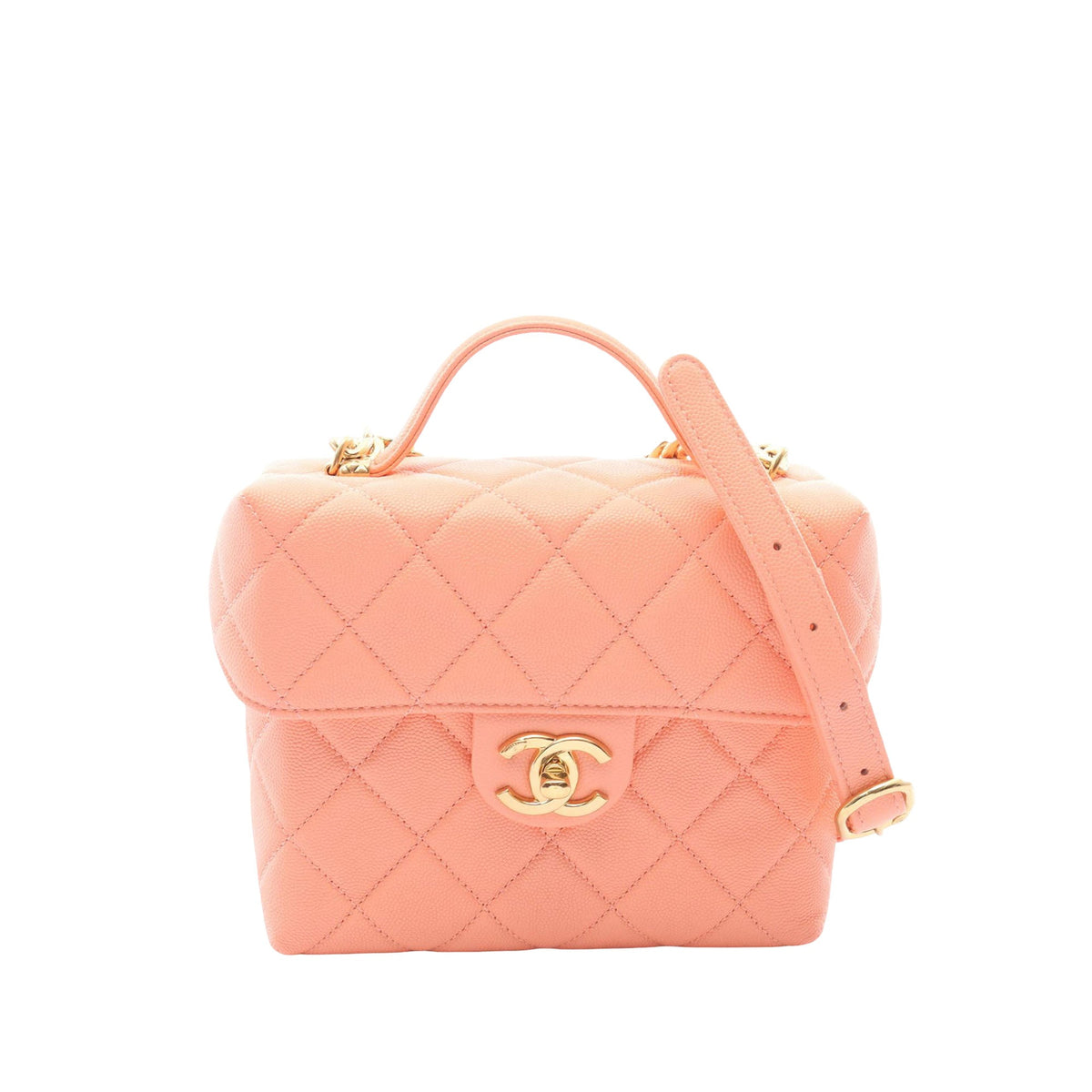 Chanel Quilted Caviar Handy Box Vanity Case with Chain