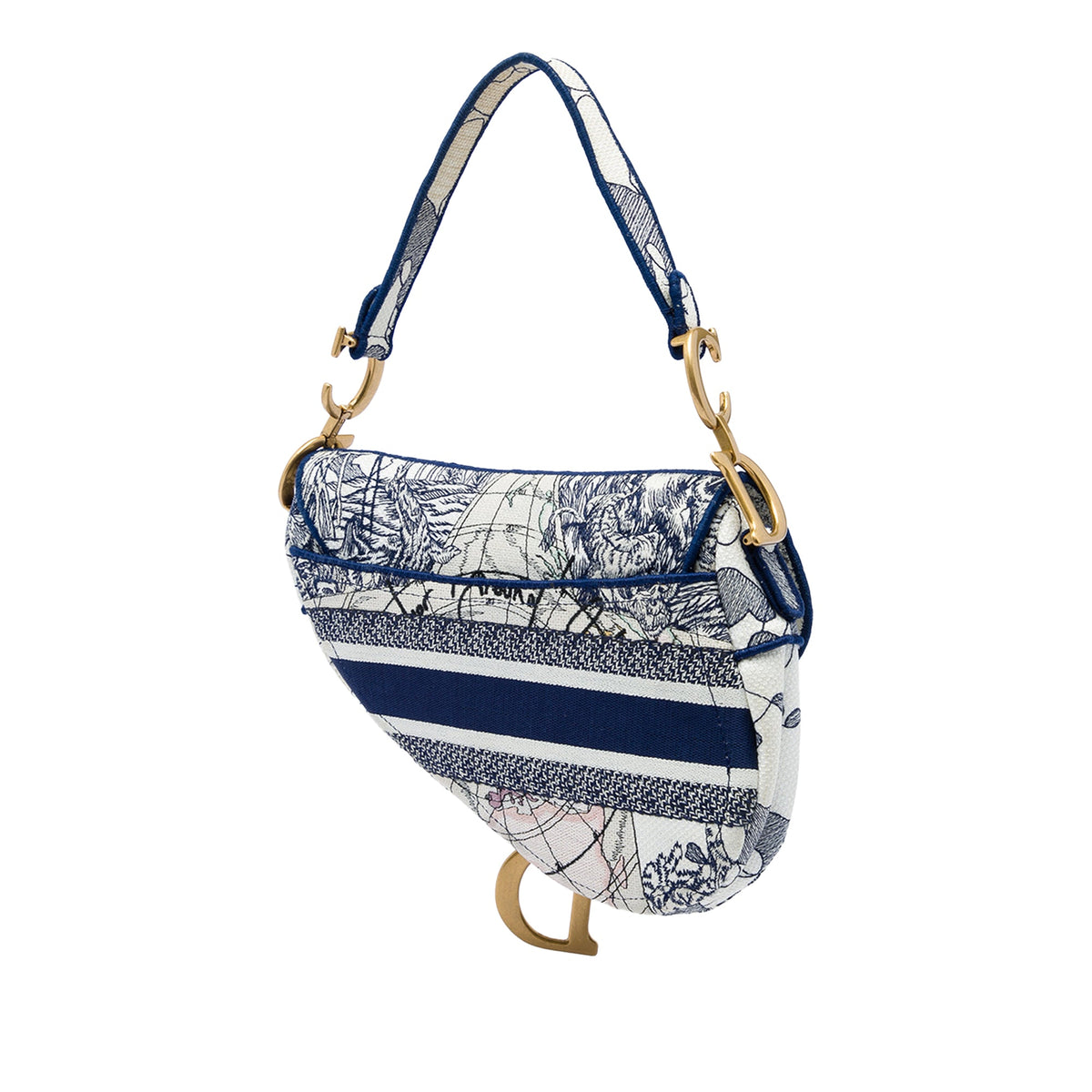 Dior Canvas Embroidered Around the World Saddle Bag — Blue