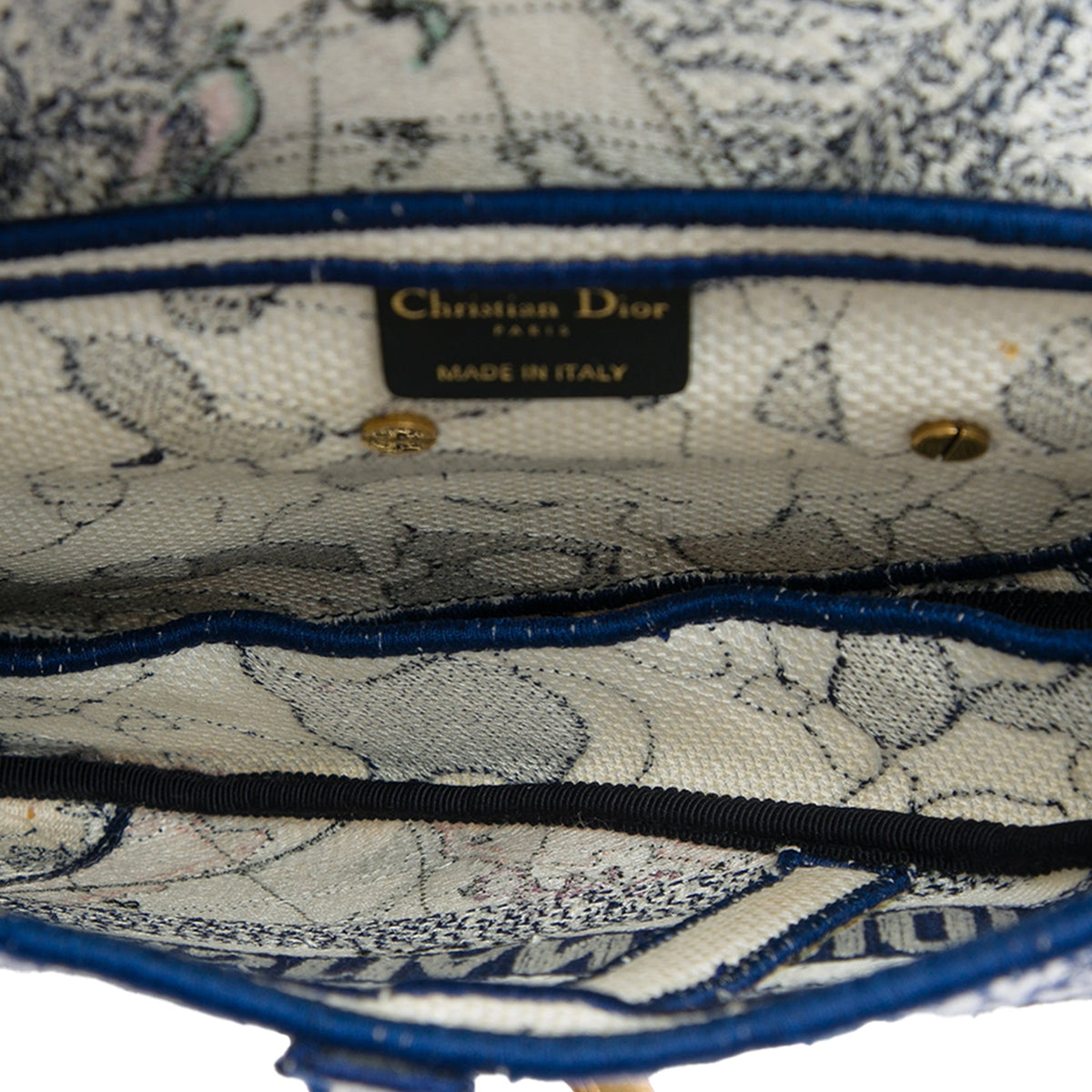 Dior Canvas Embroidered Around the World Saddle Bag — Blue