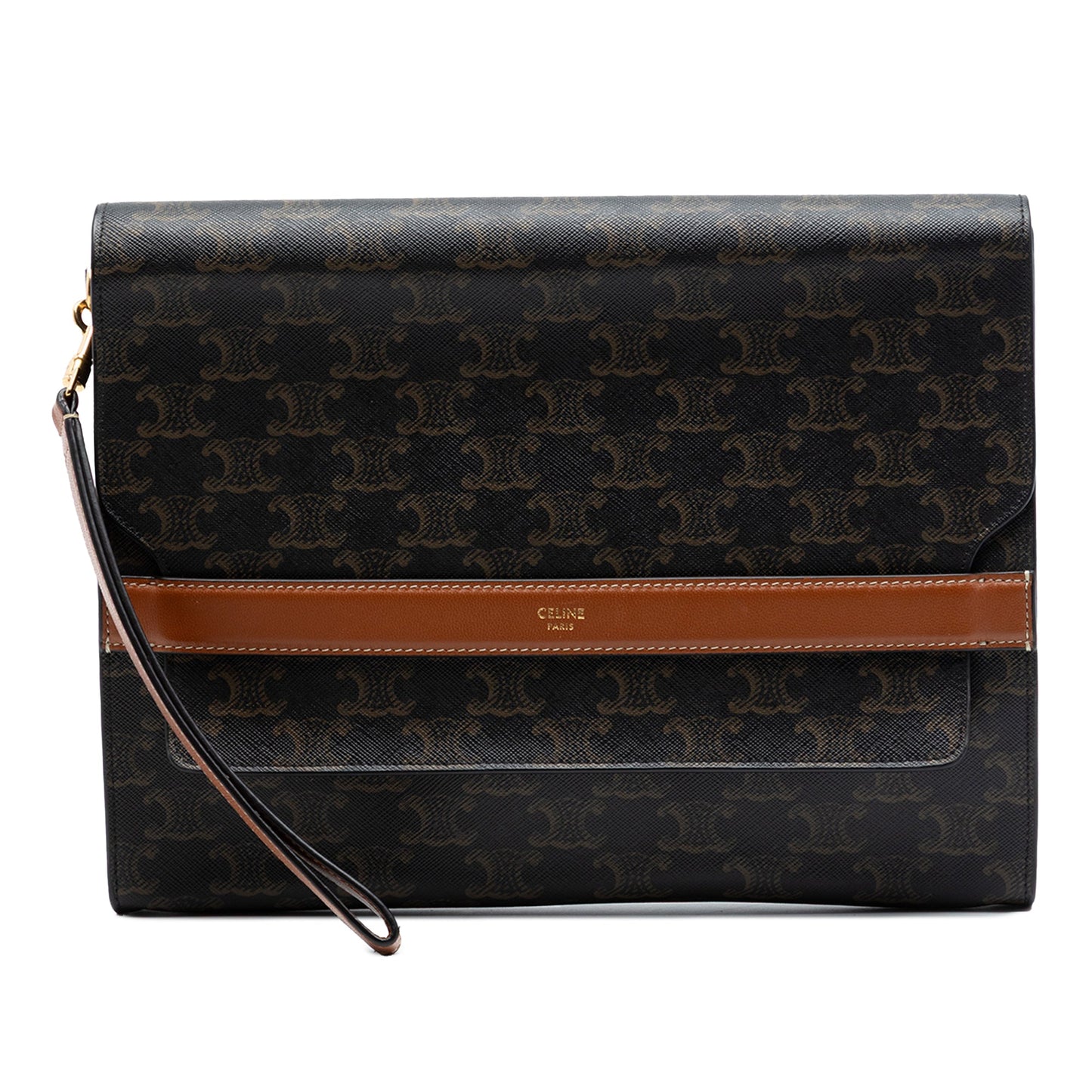 Celine Triomphe Coated Canvas Wristlet Flap Pouch