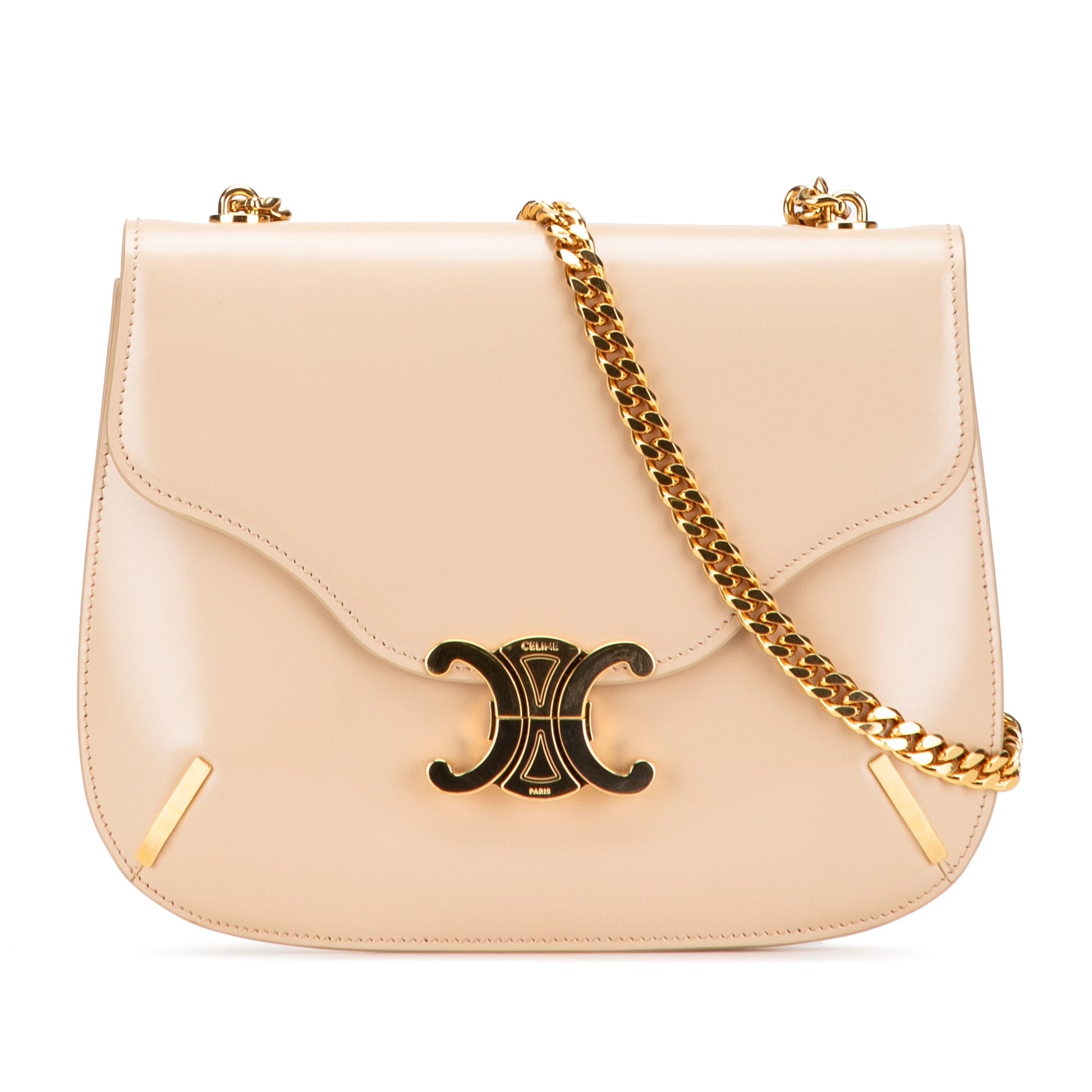 Celine Teen Shiny Calfskin Triomphe Besace Clea Chain Crossbody