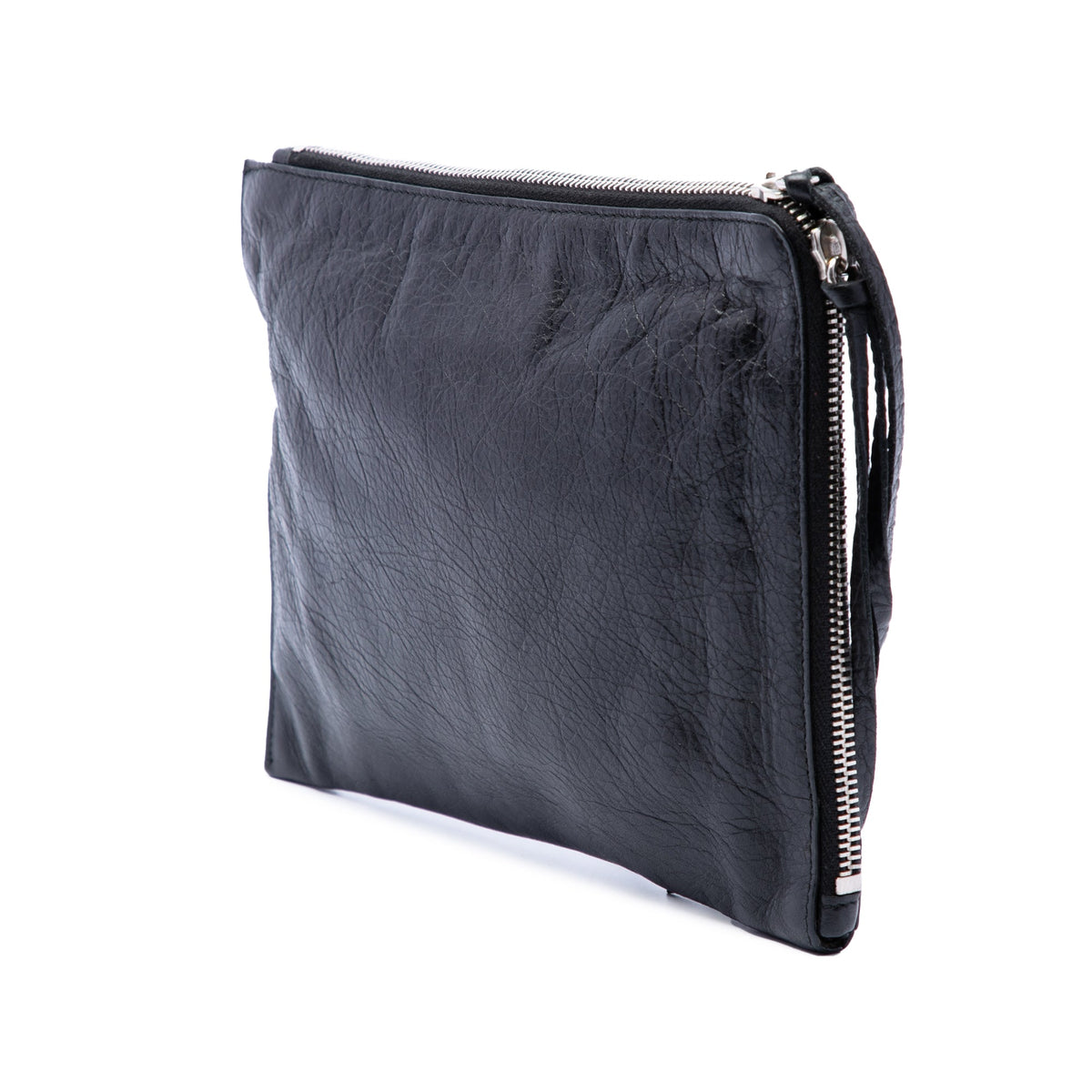 Balenciaga Lambskin Motocross Classic Zip Around Flat Clutch — Black